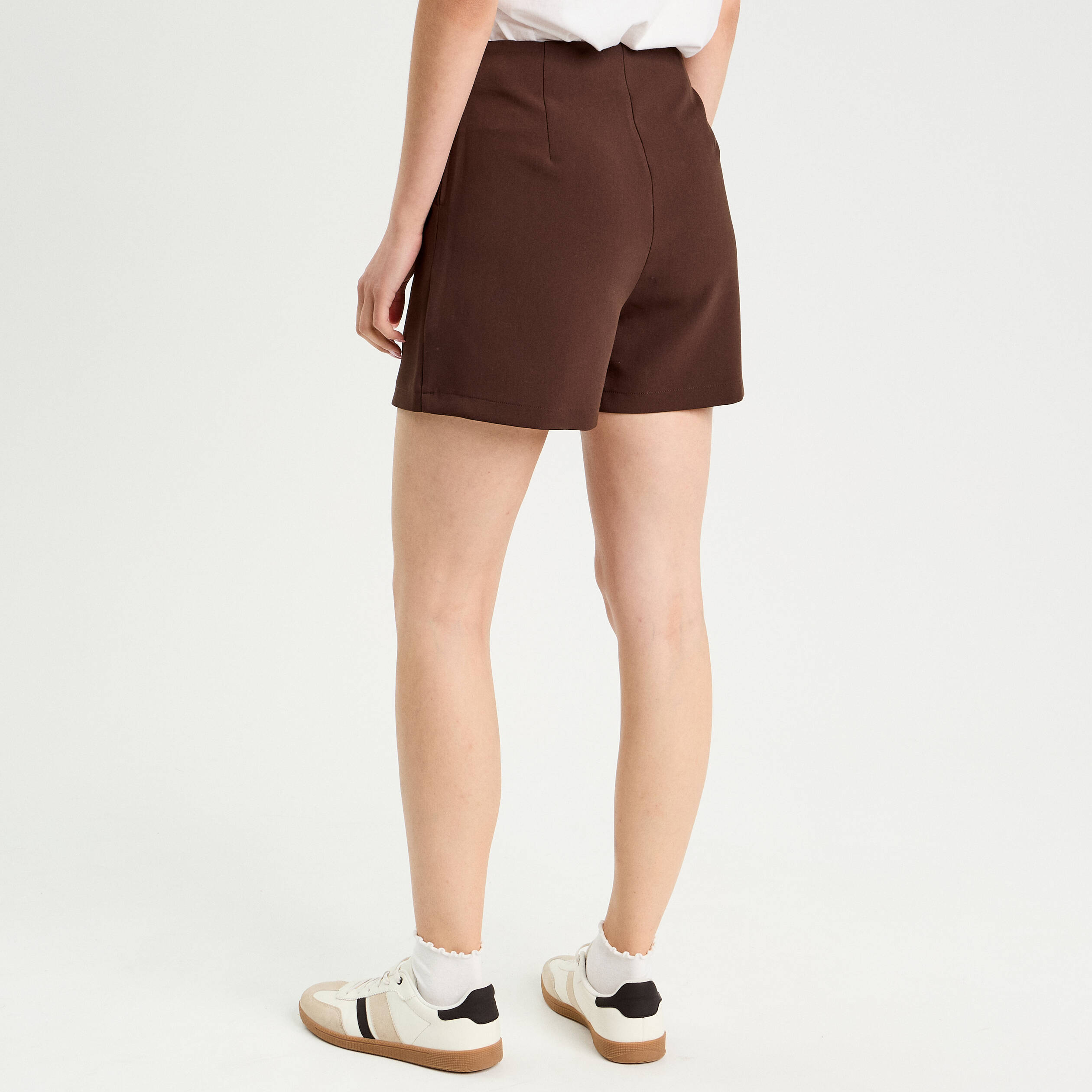 Jupe-short droite fentes marron fonc&eacute; femme
