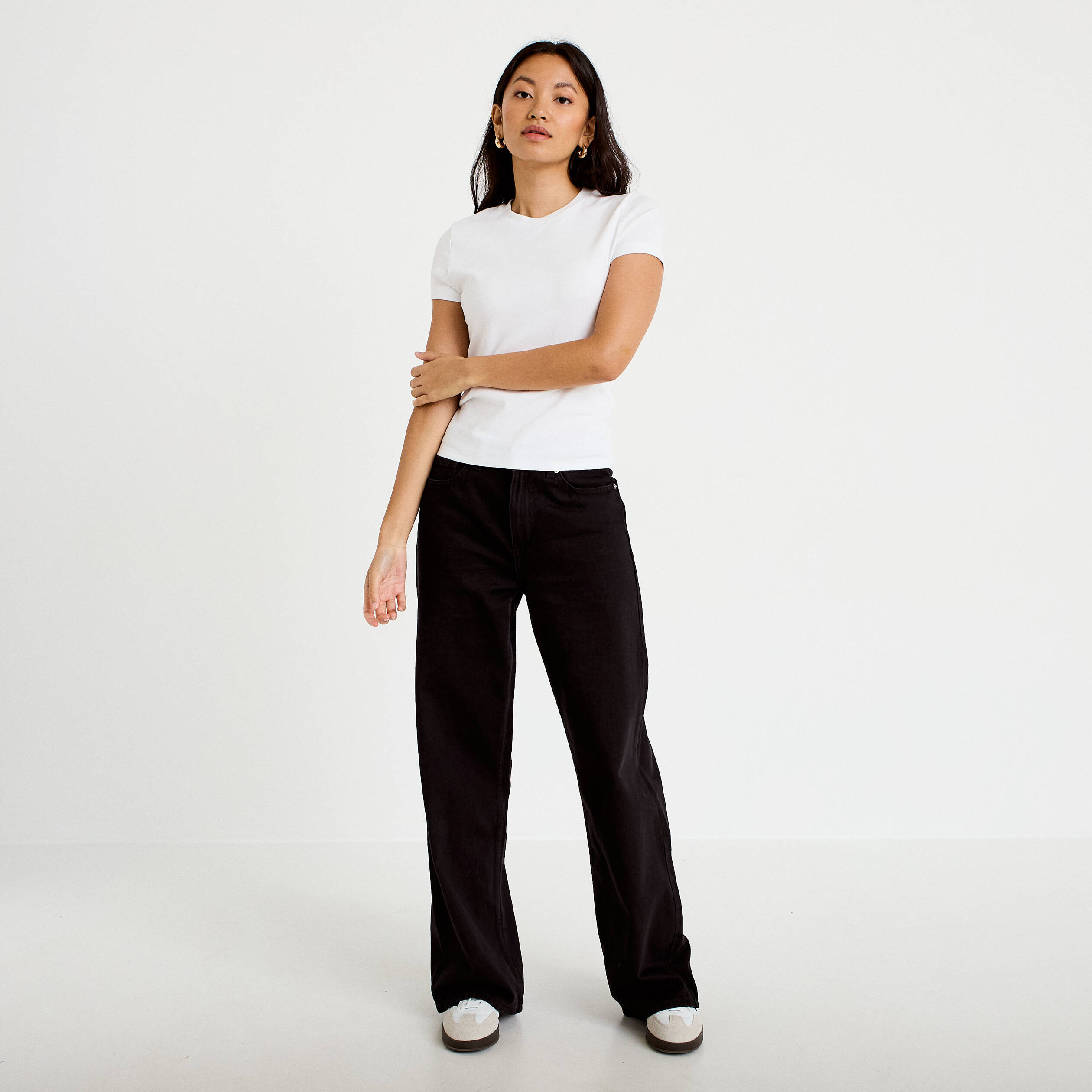 Jeans wide leg taille haute denim noir femme