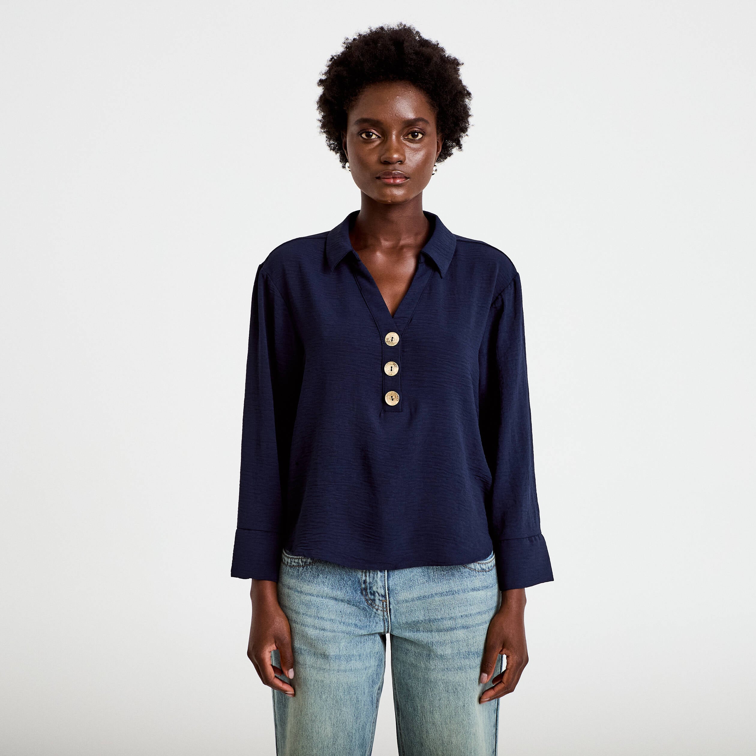 Blouse manches longues bleu marine femme