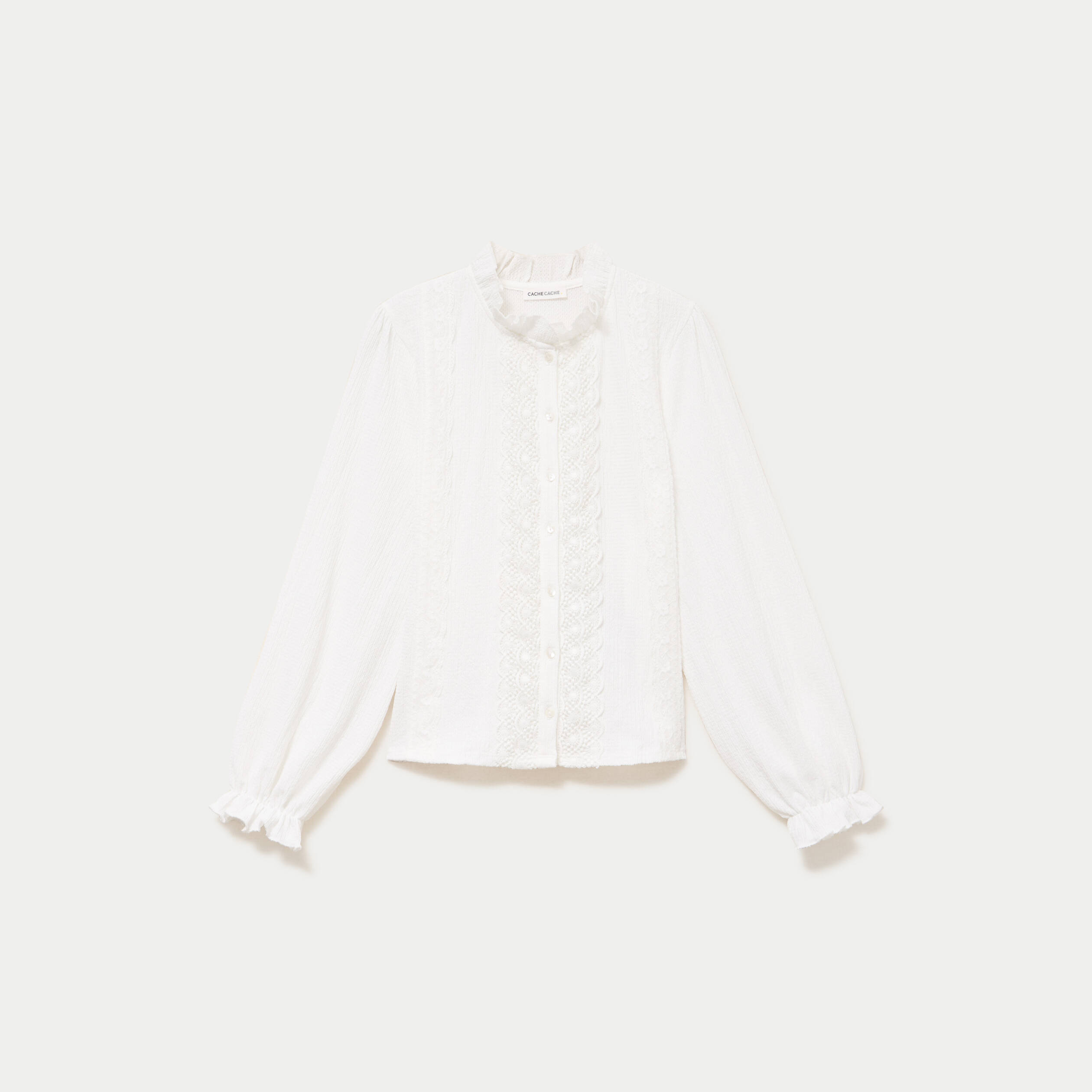 Blouse droite col montant dentelle ecru femme