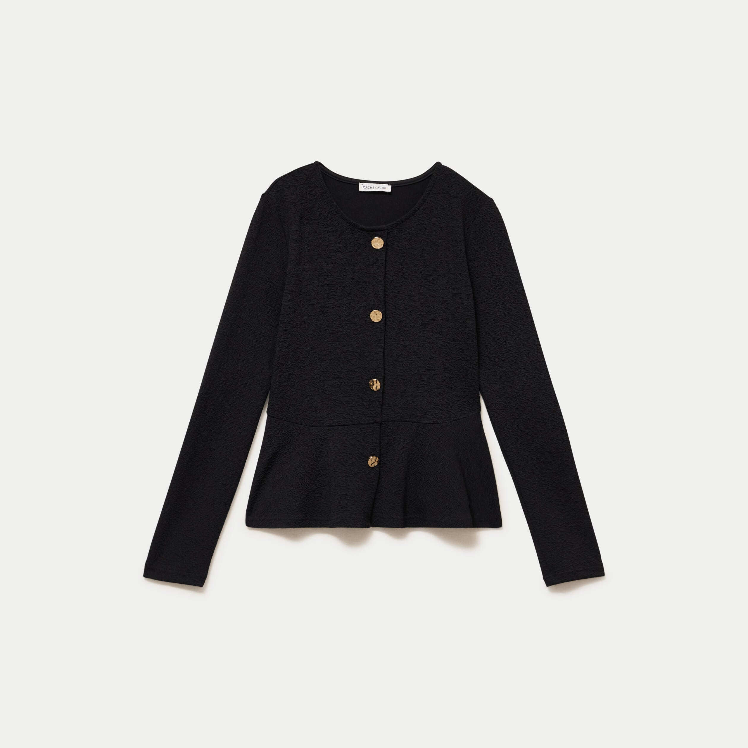 Top p&eacute;plum ajust&eacute; manches longues noir femme