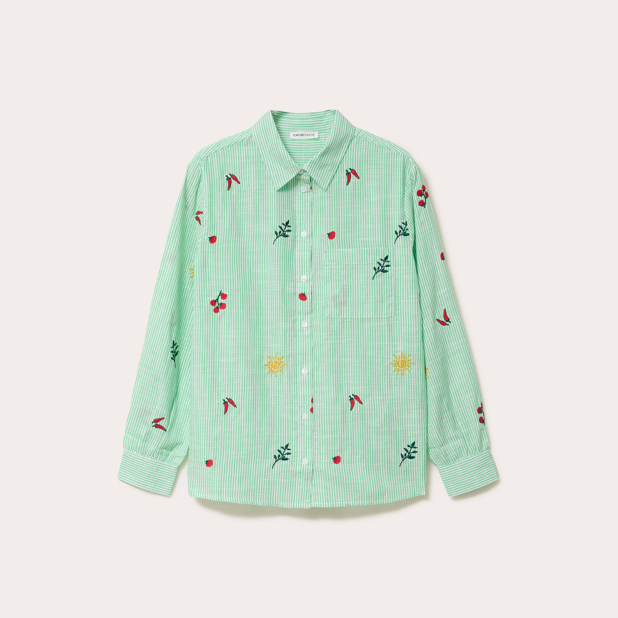 Chemise brod&eacute;e manches longues blanc femme