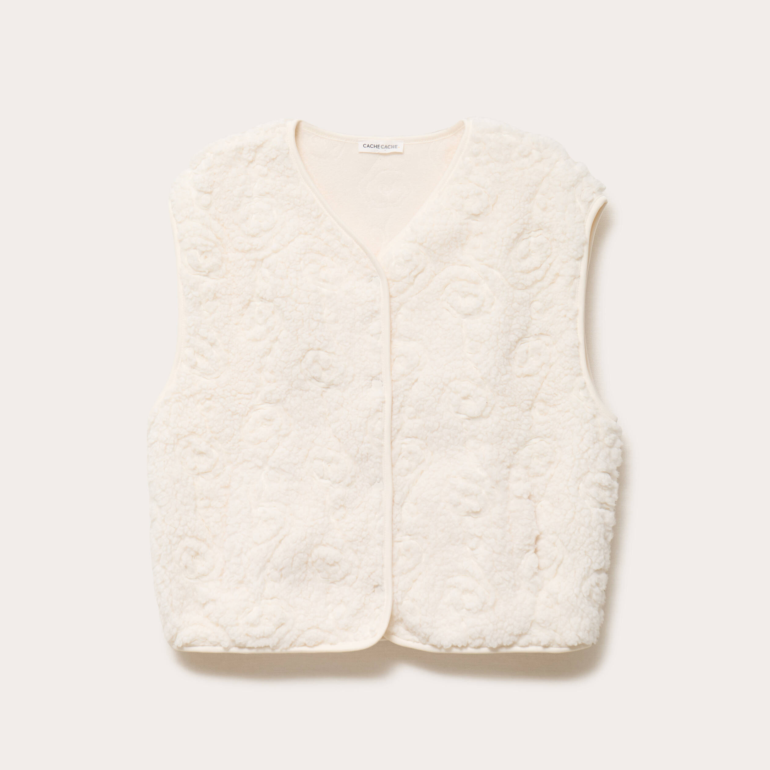 Gilet sans manches effet polaire ecru femme