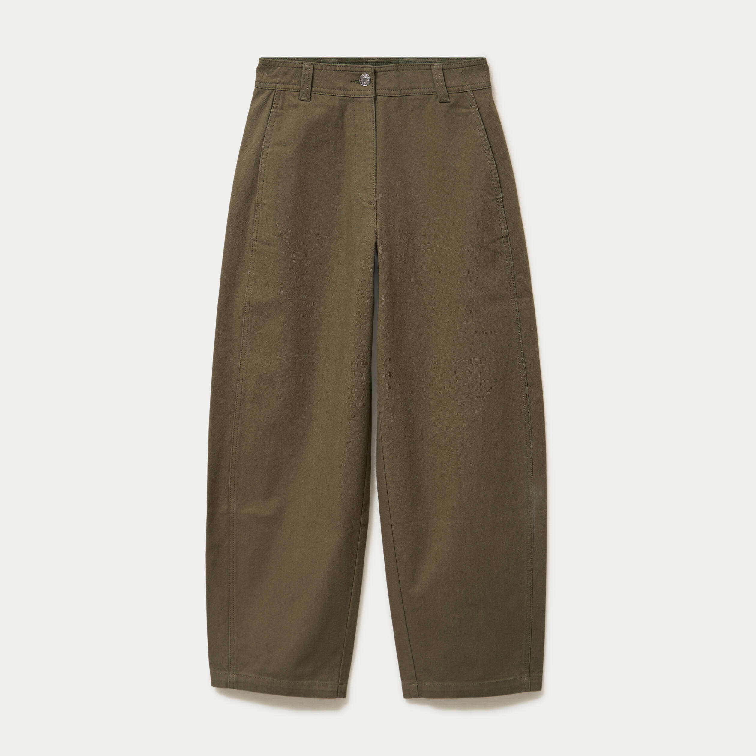 Pantalon chino coupe barrel vert kaki femme