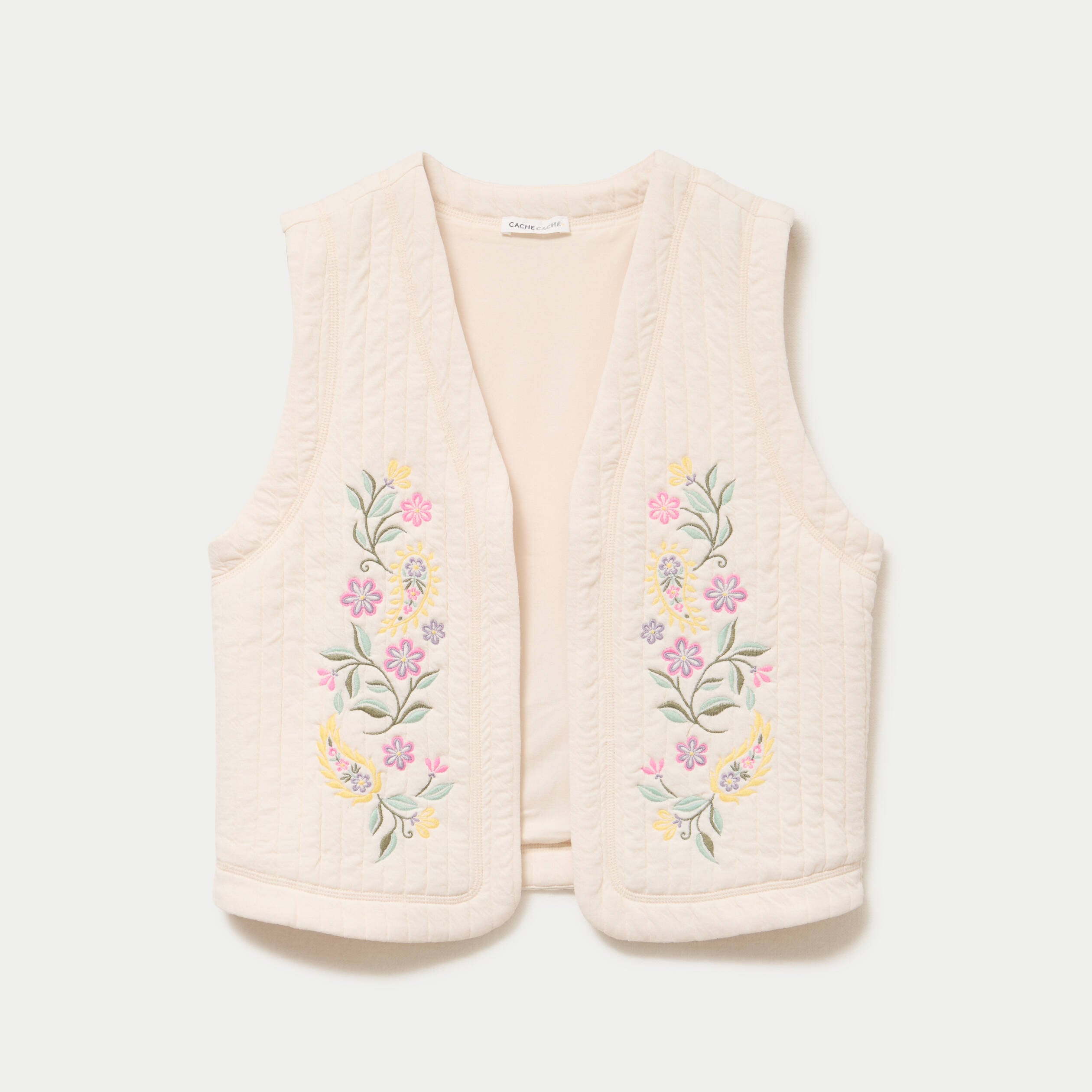 Veste droite sans manches col rond ecru femme