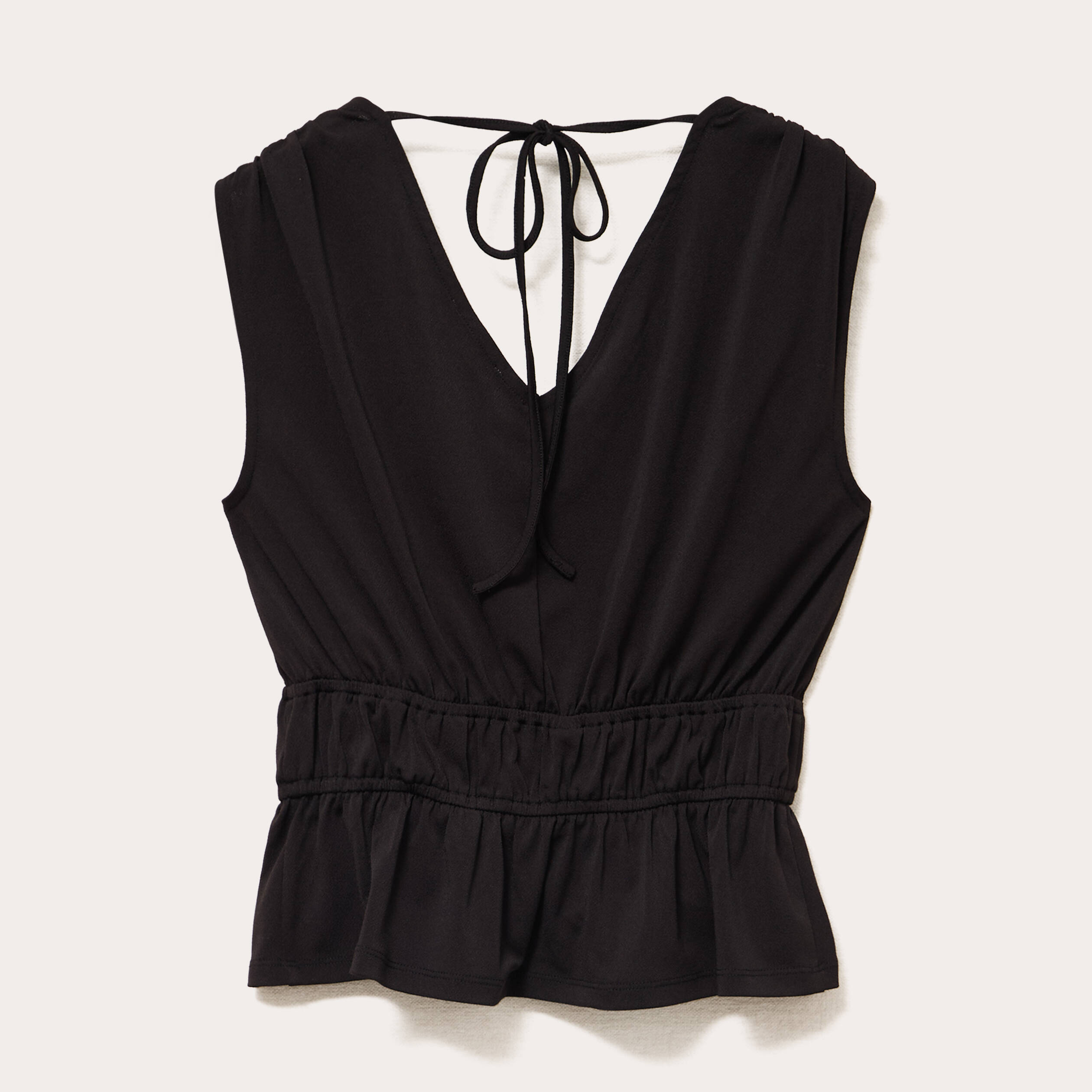 Blouse sans manches col v bas resserr&eacute; noir femme