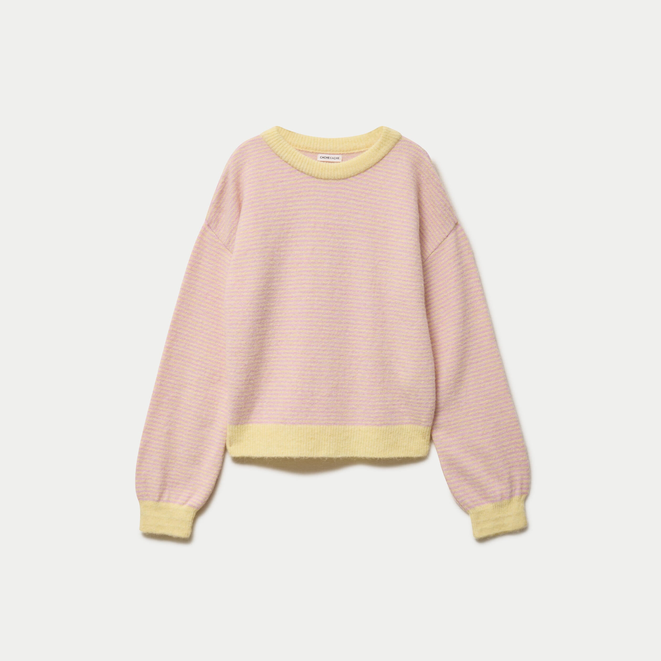 Pull ample col rond manches longues rose clair femme