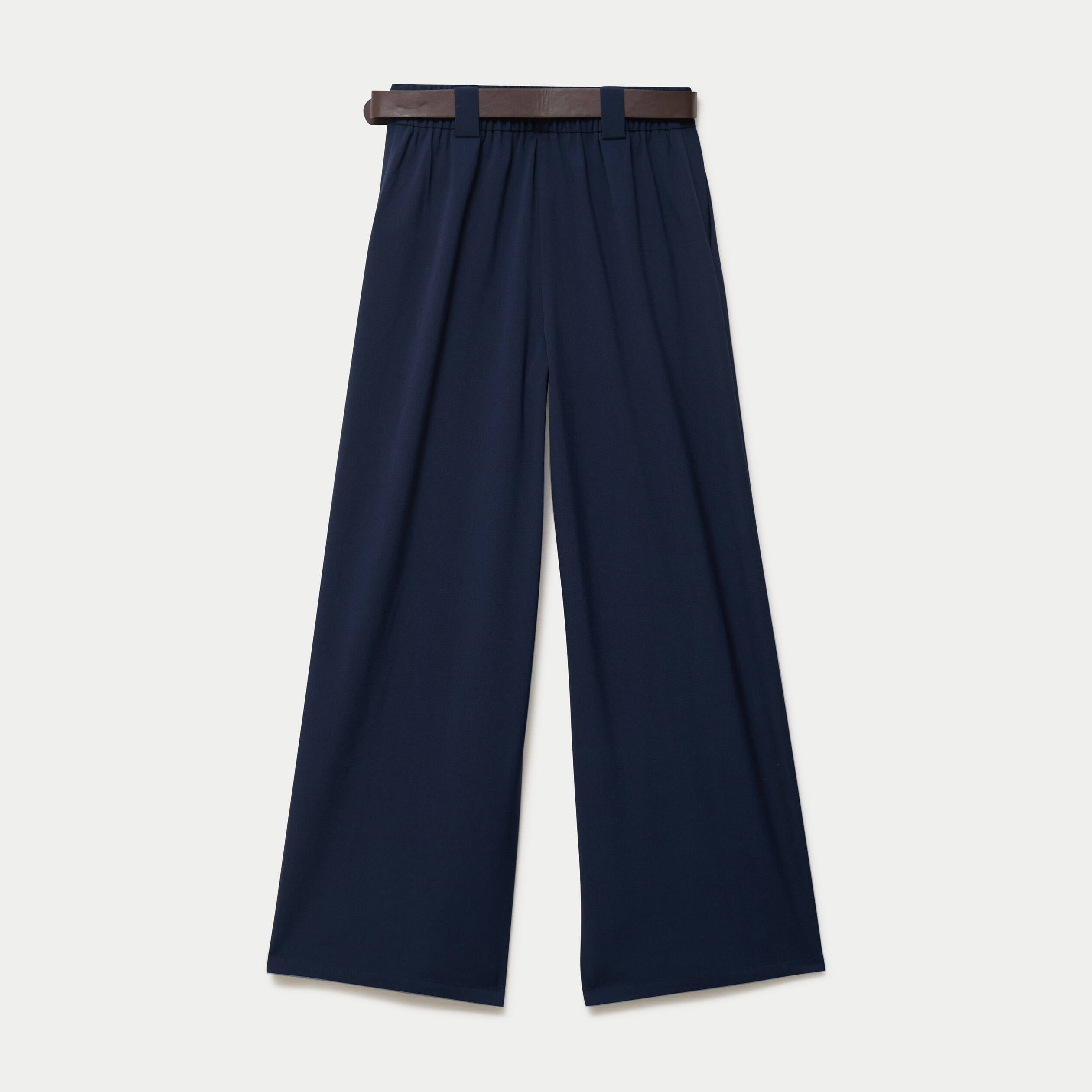 Pantalon large avec ceinture bleu marine femme