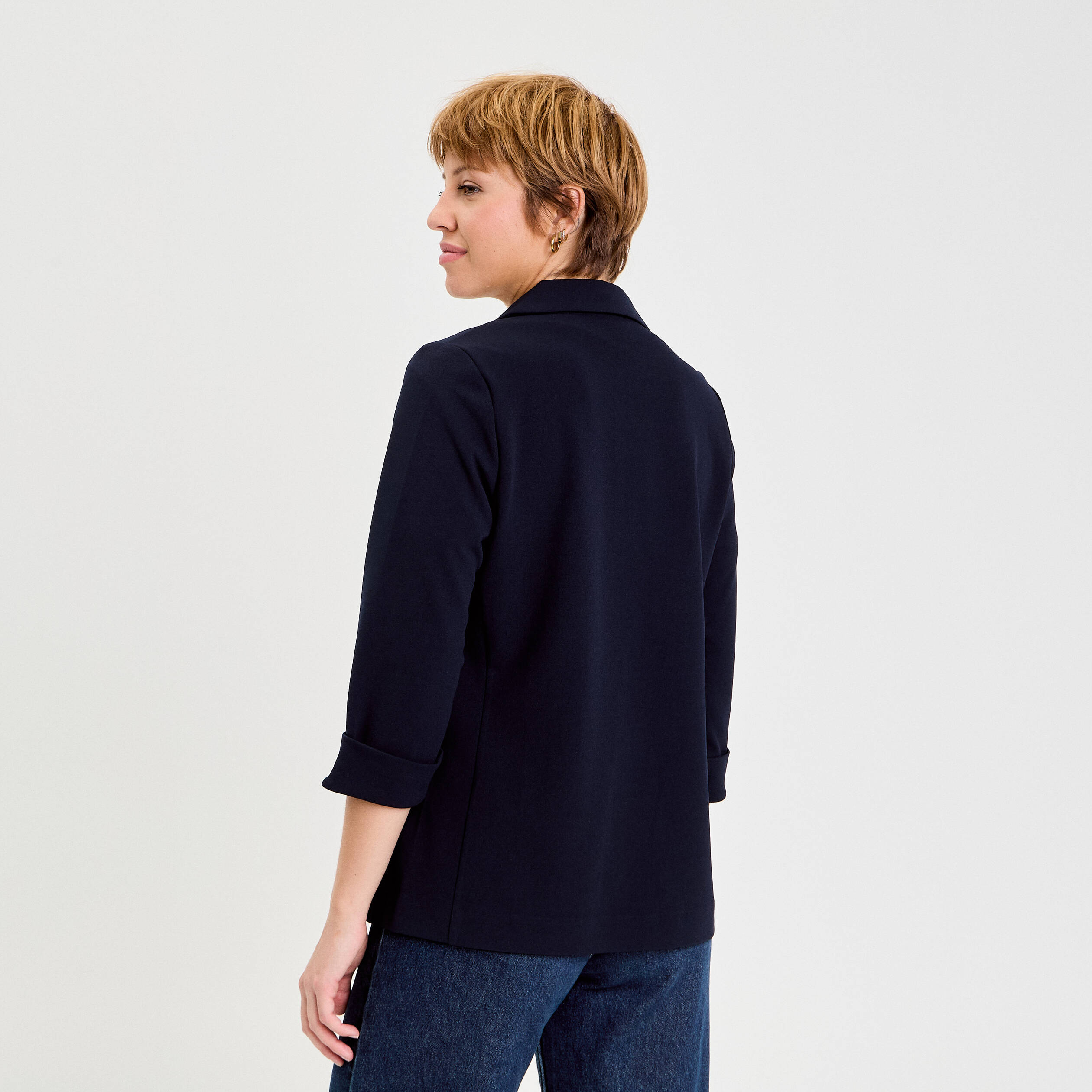 Veste blazer manches 3/4 bleu marine femme