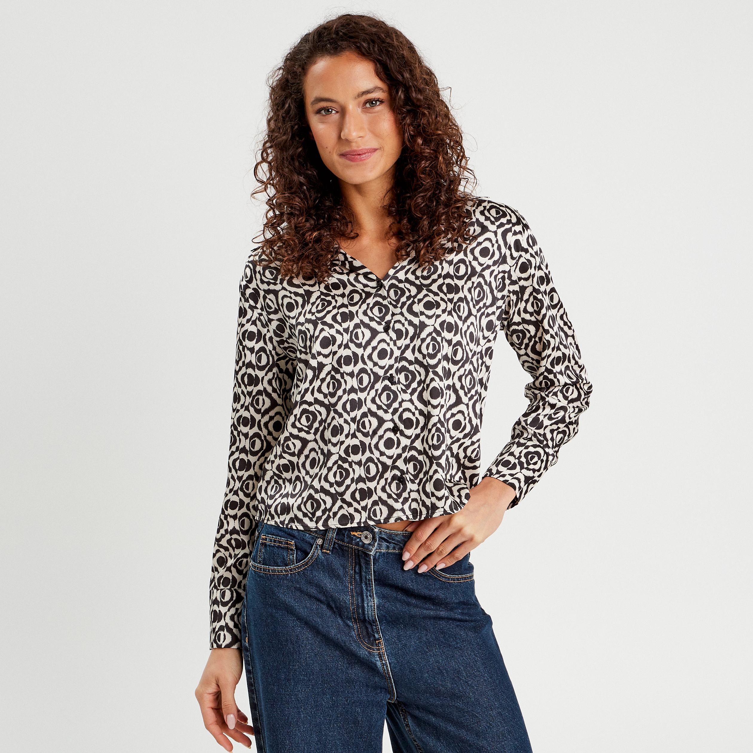 Chemise manches longues satin noir femme