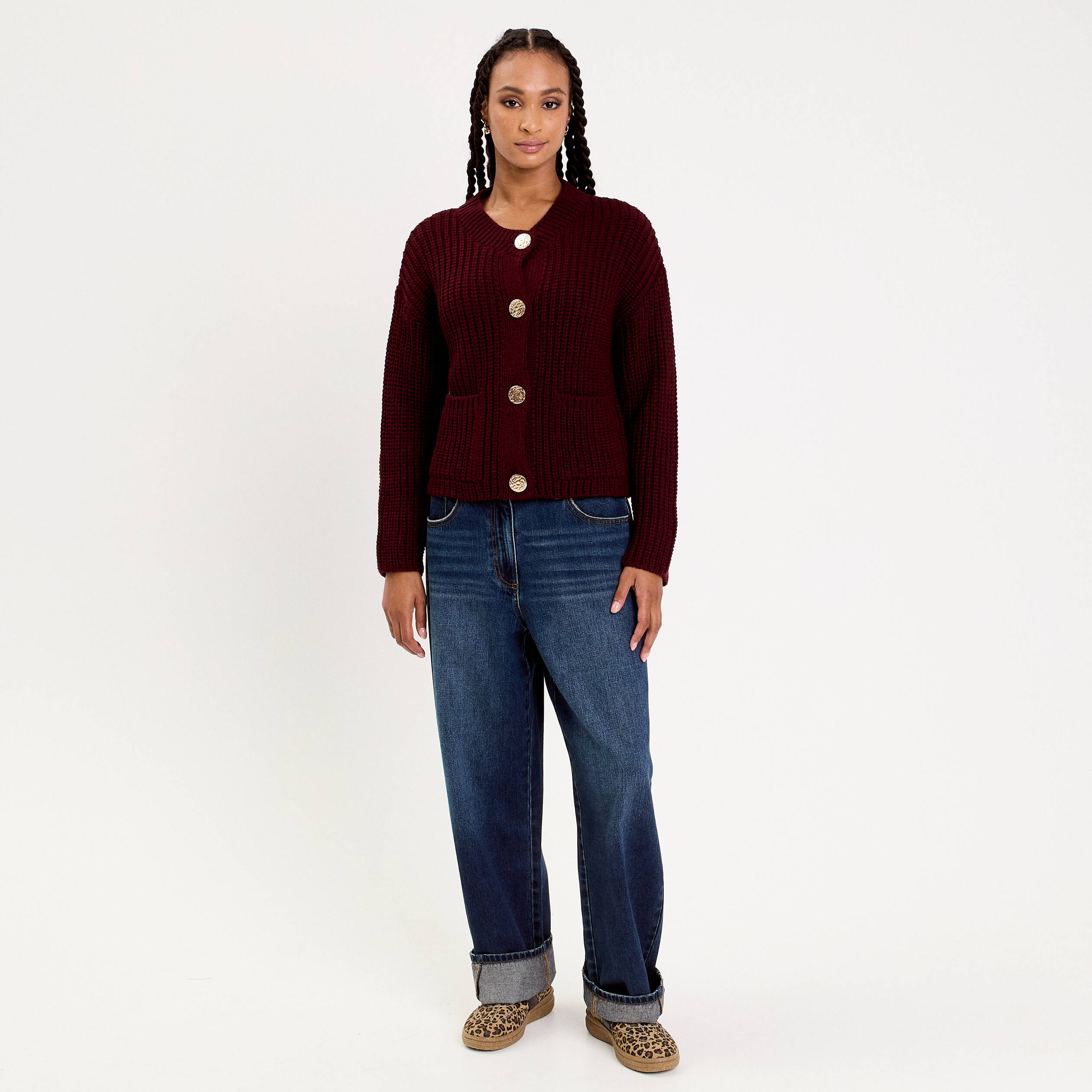 Gilet manches longues violet fonc&eacute; femme