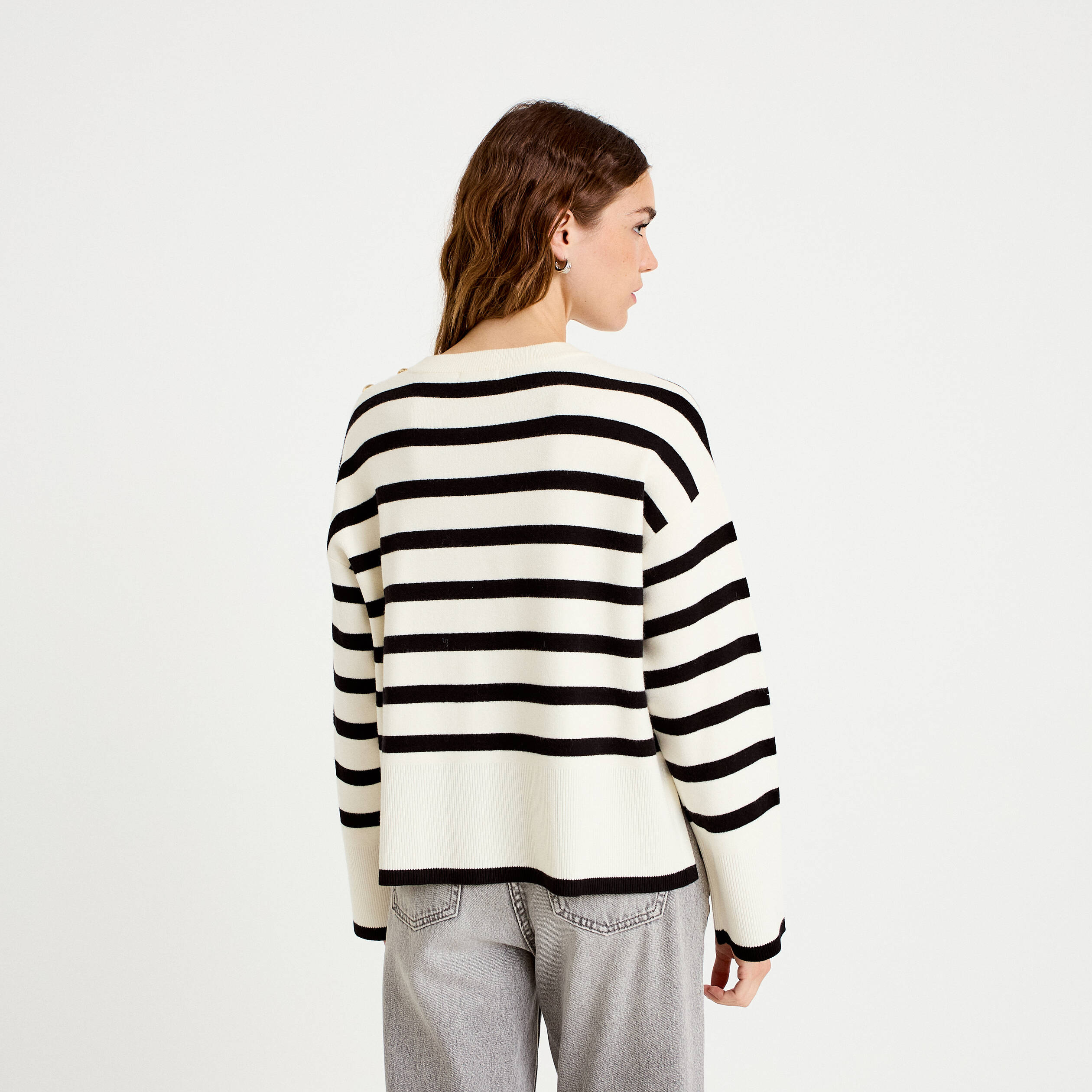Pull ample manches longues ecru femme