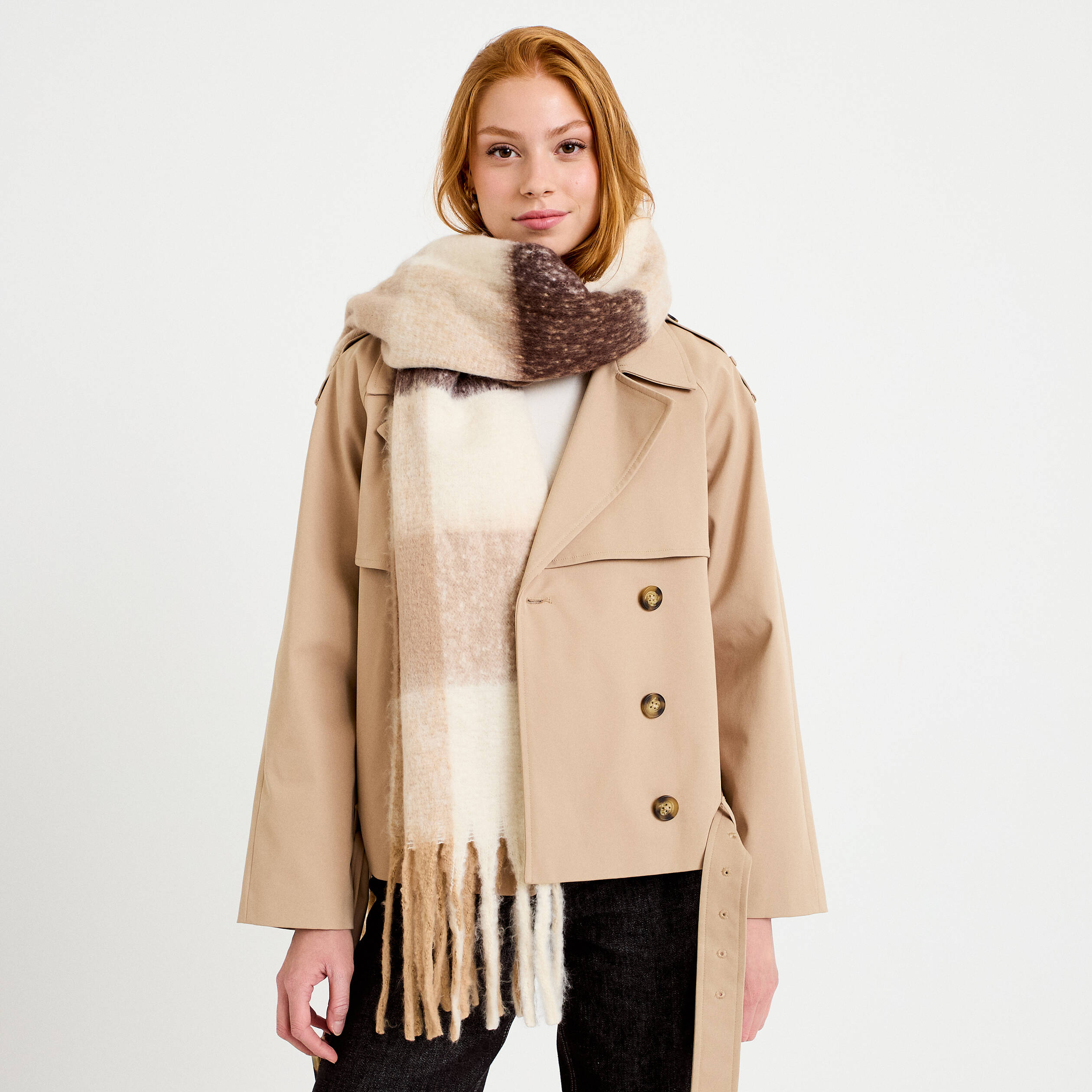 &Eacute;charpe plaid ivoire femme