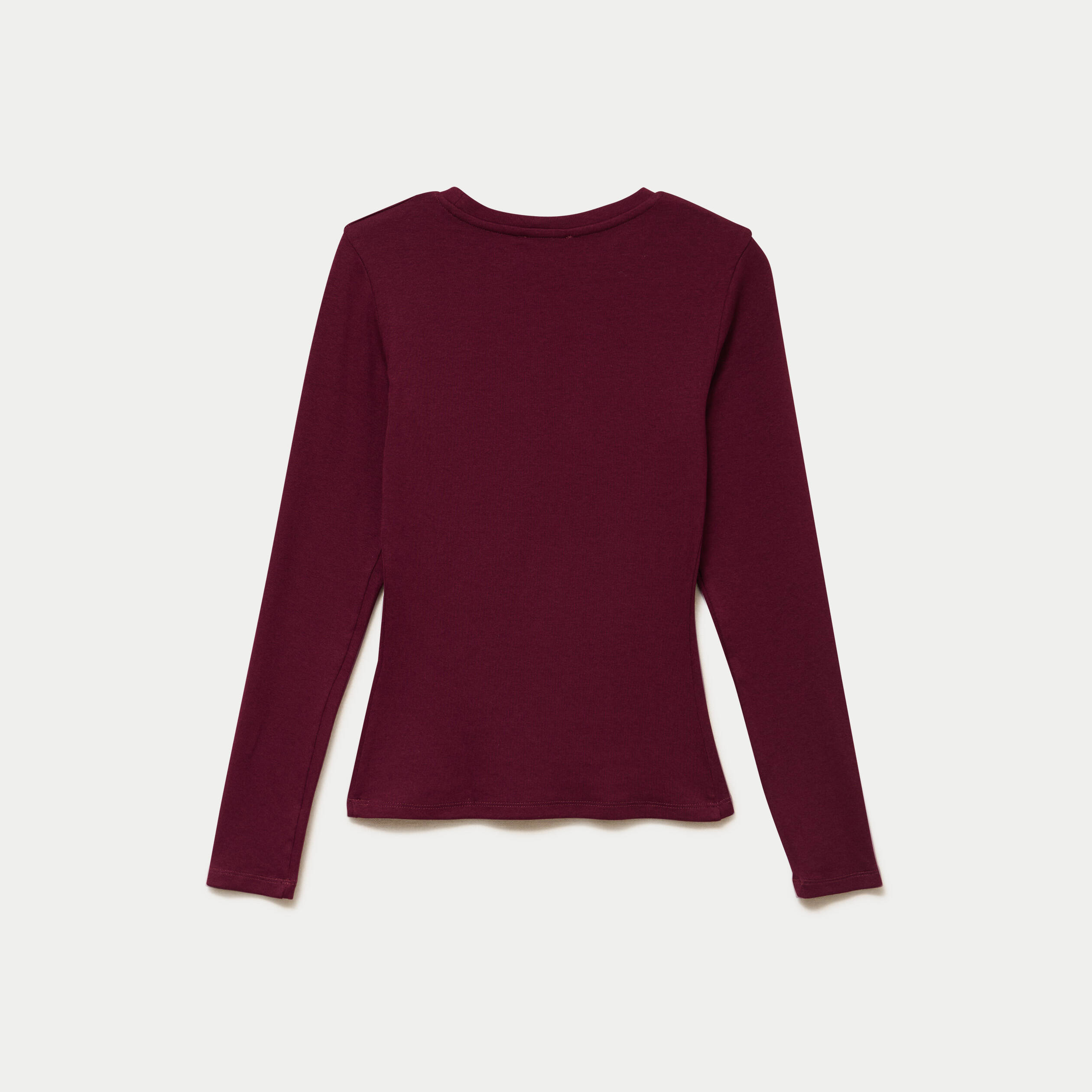 T-shirt cintr&eacute; col rond manches longues bordeaux femme