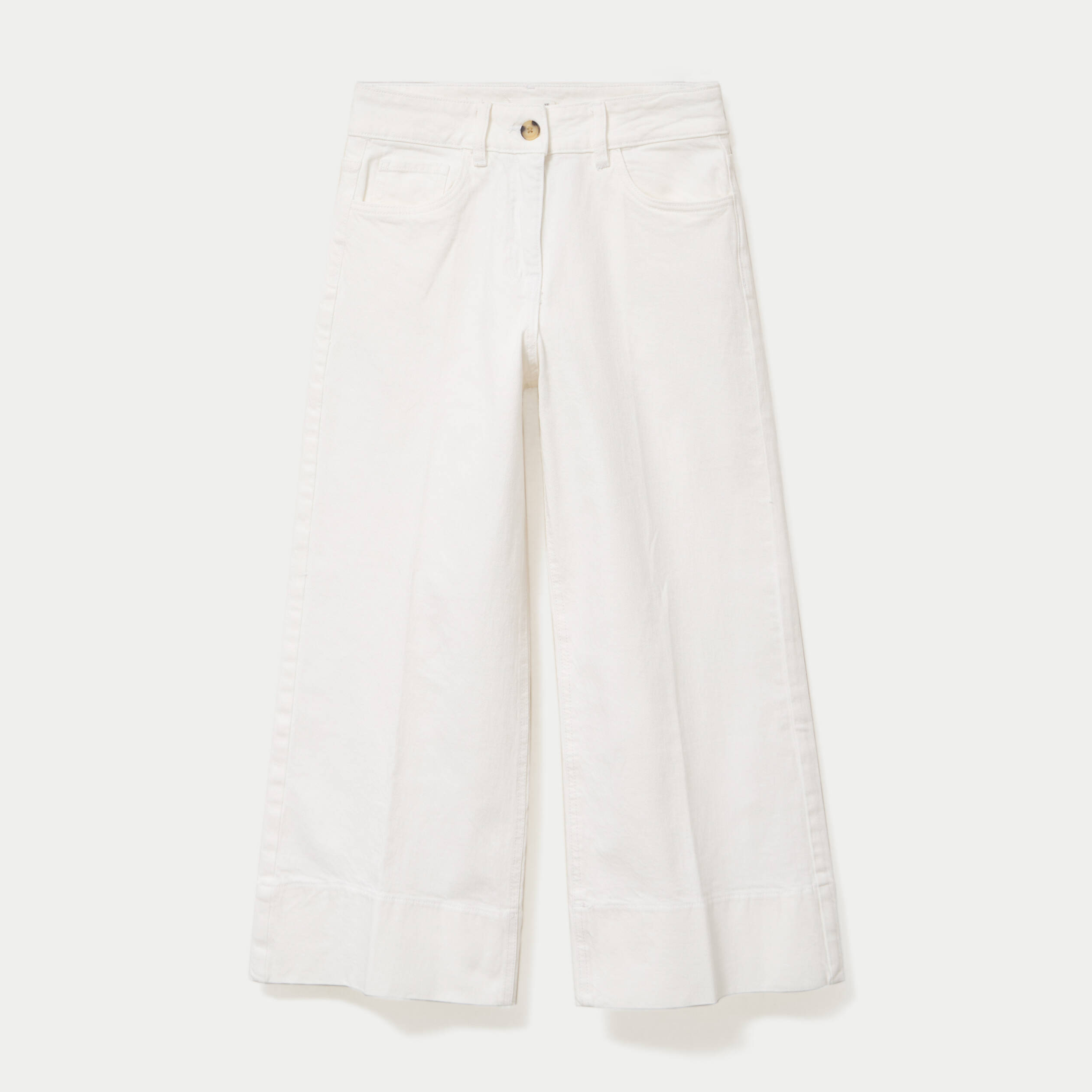 Jean wide leg cropped taille haute denim blanc femme