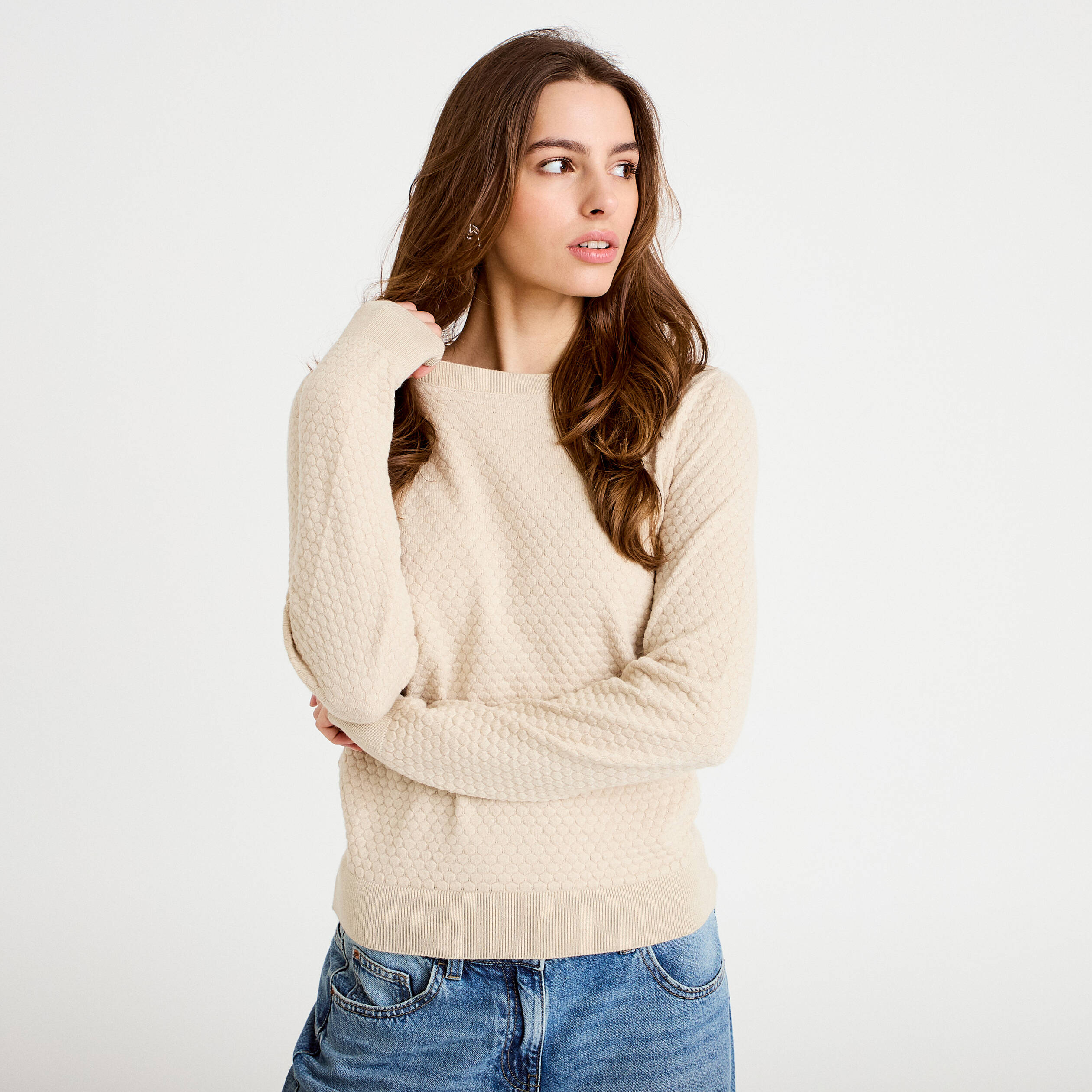 Pull col bateau sable femme