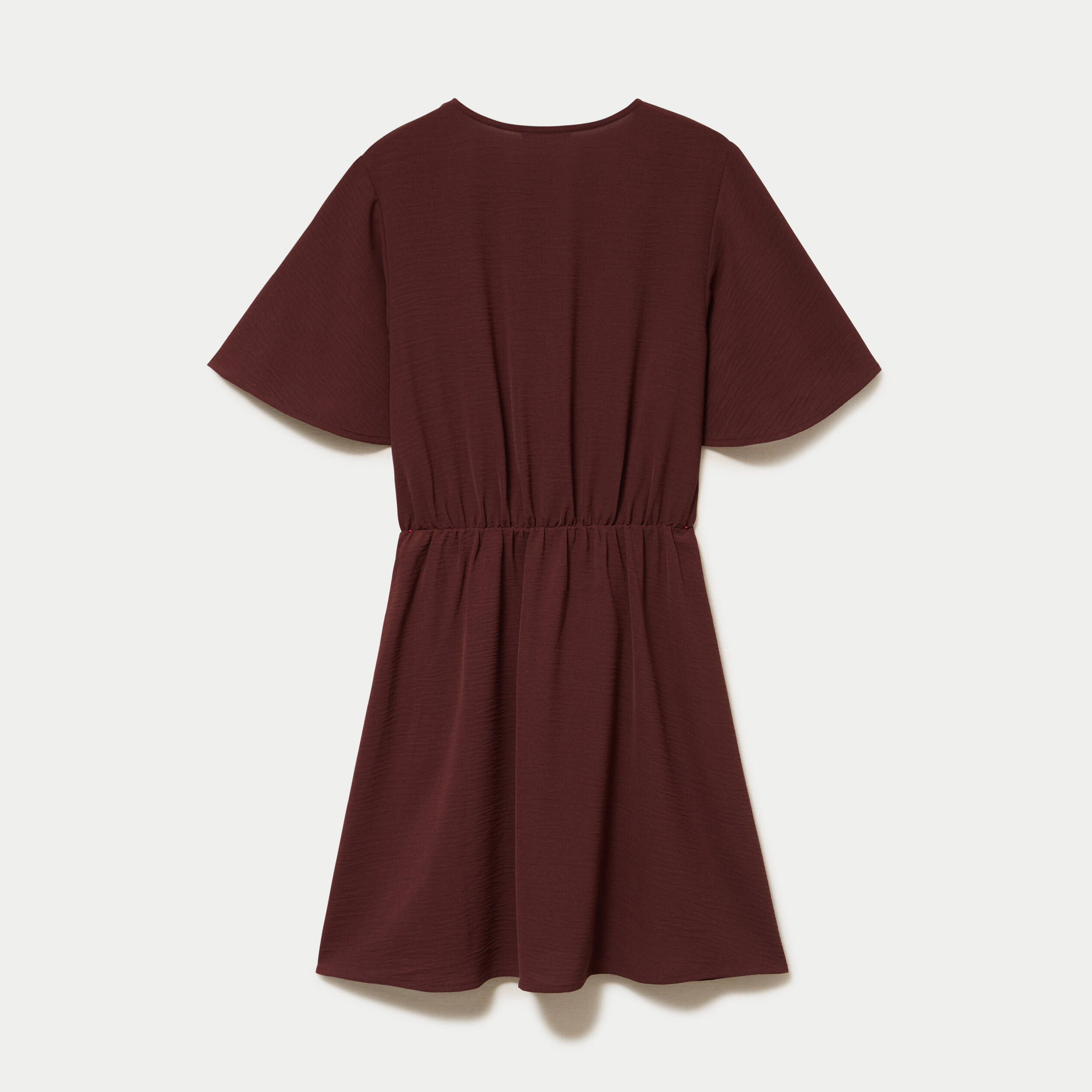 Robe courte &eacute;vas&eacute;e col v manches courtes marron femme
