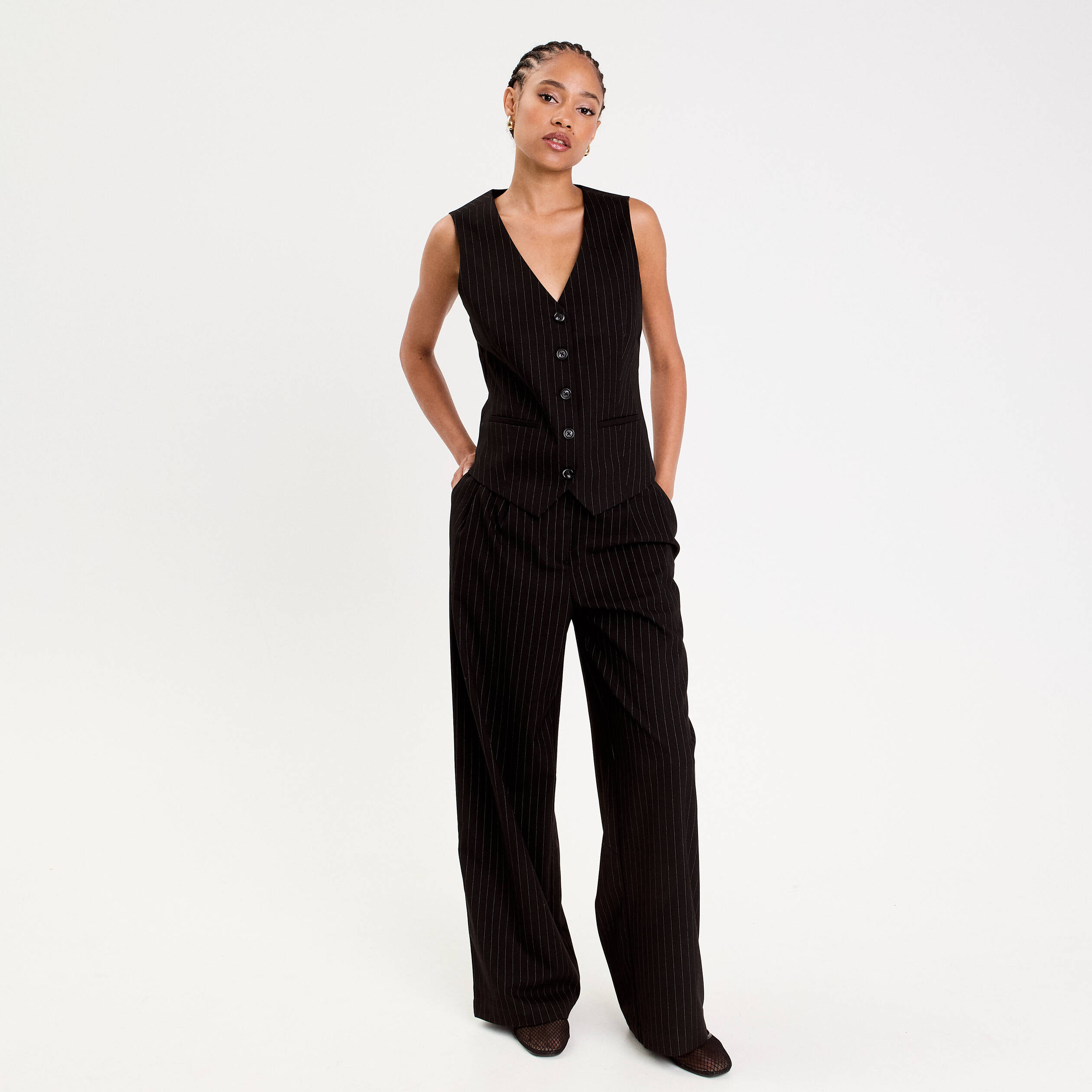 Gilet col V noir femme