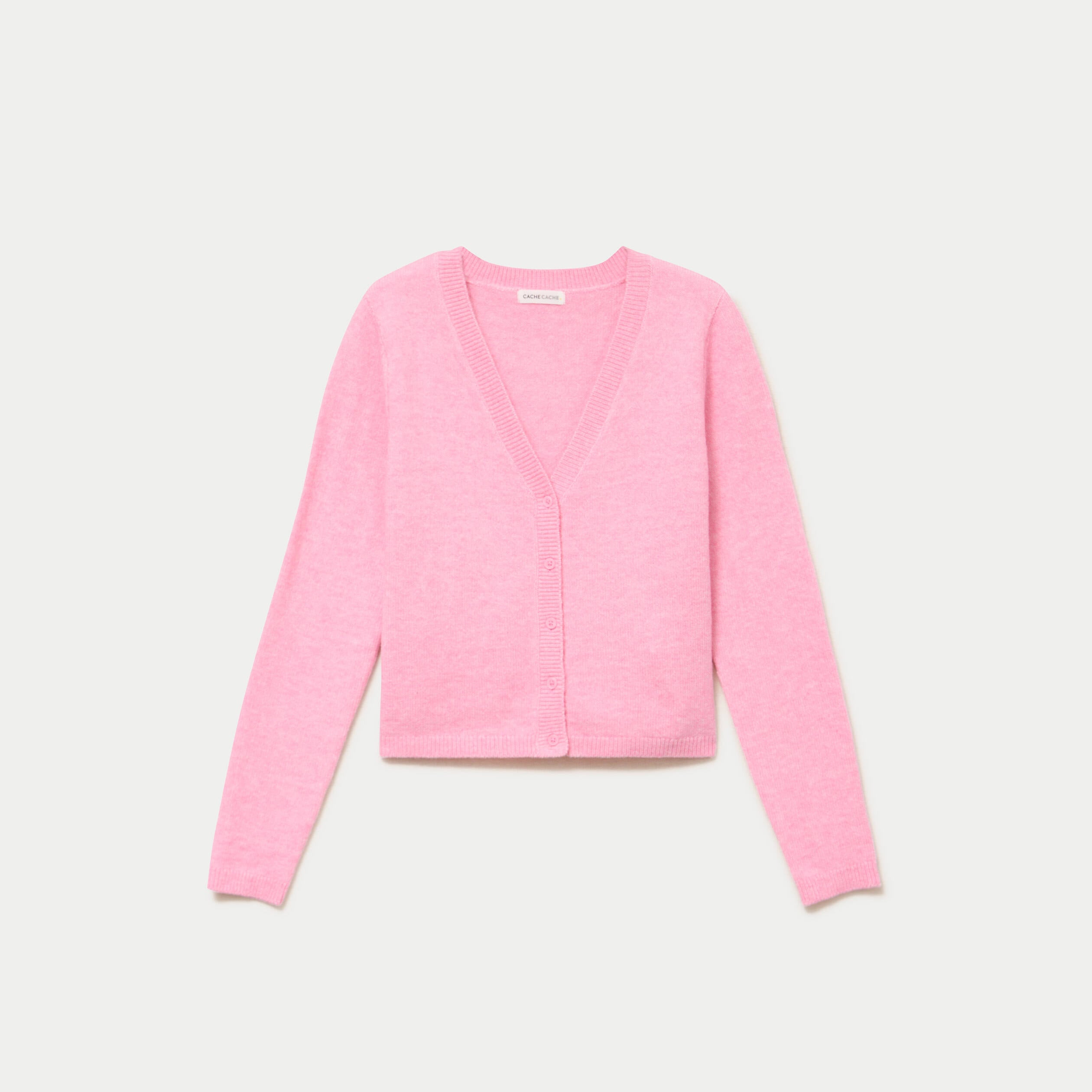 Gilet col v manches longues rose femme