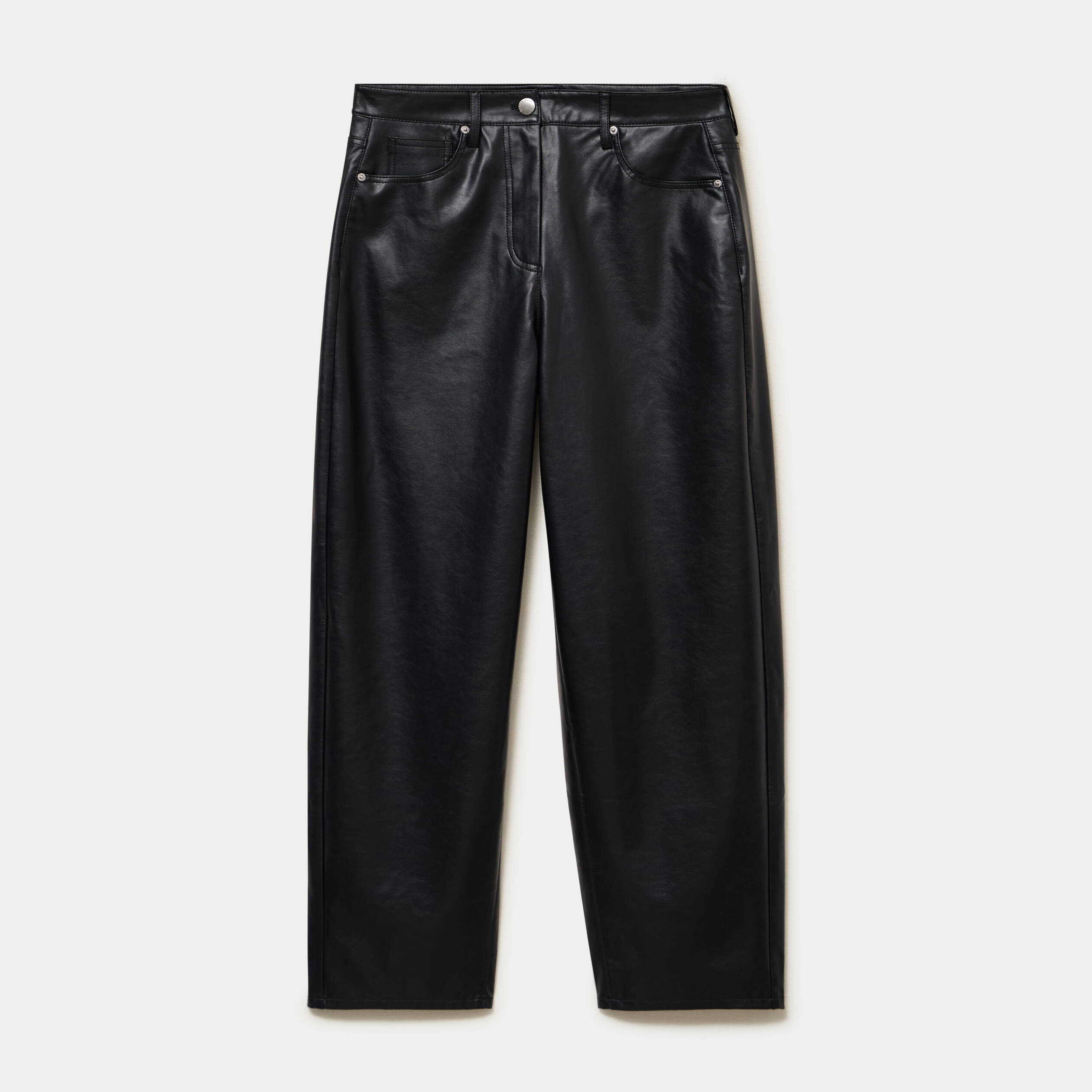 Pantalon barrel taille haute similicuir noir femme