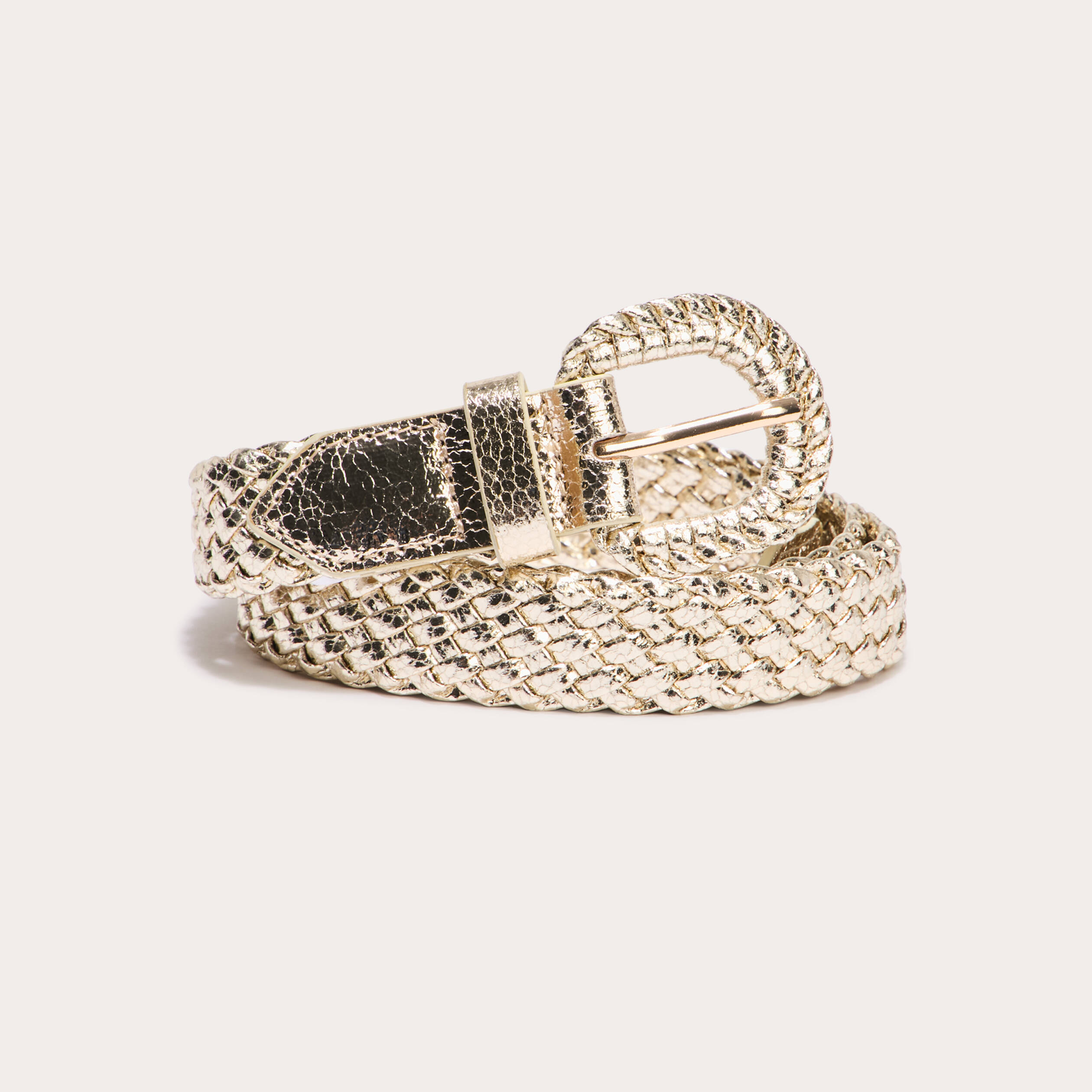 Ceinture large tress&eacute;e chin&eacute;e couleur or femme