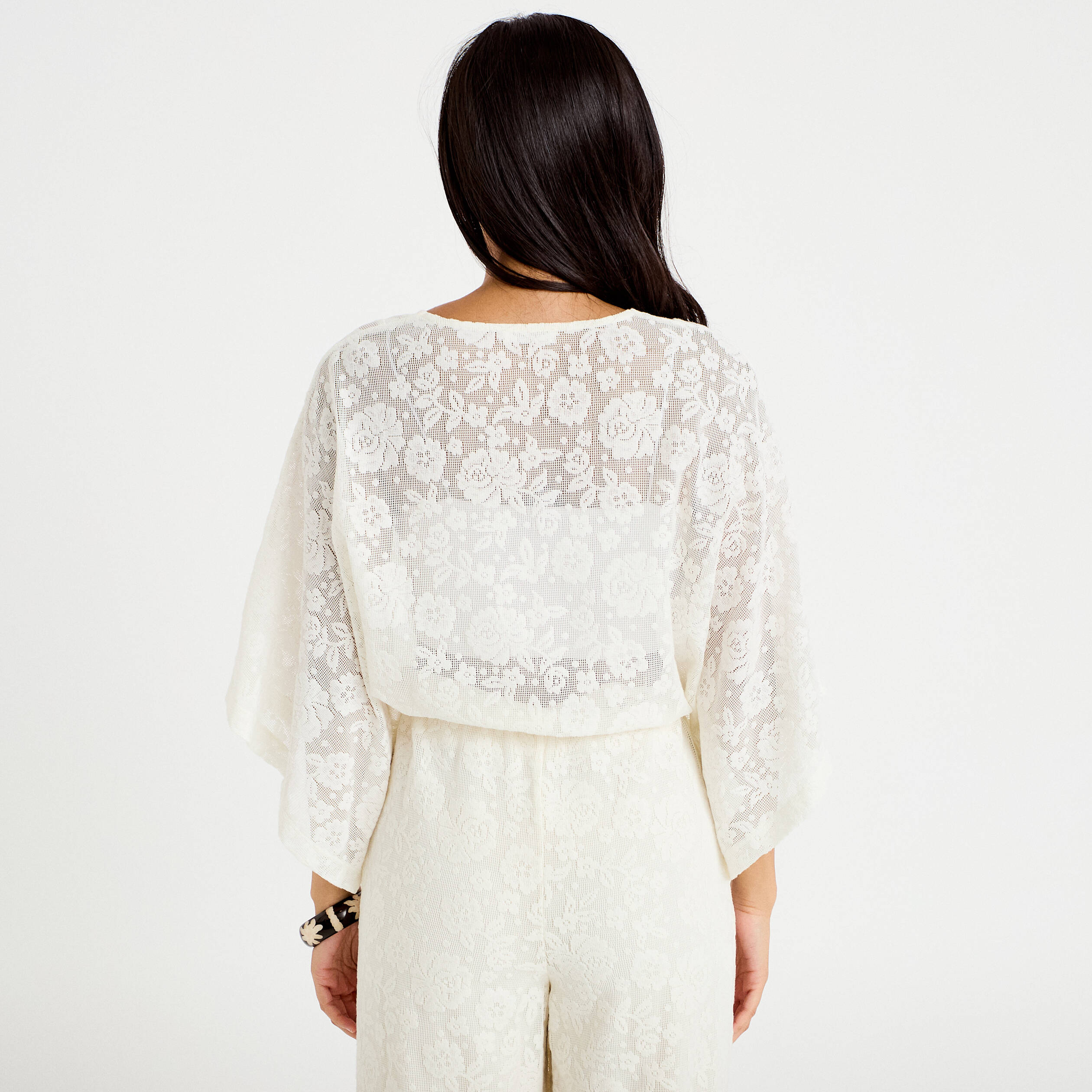 Kimono oversize ajour&eacute; ecru femme