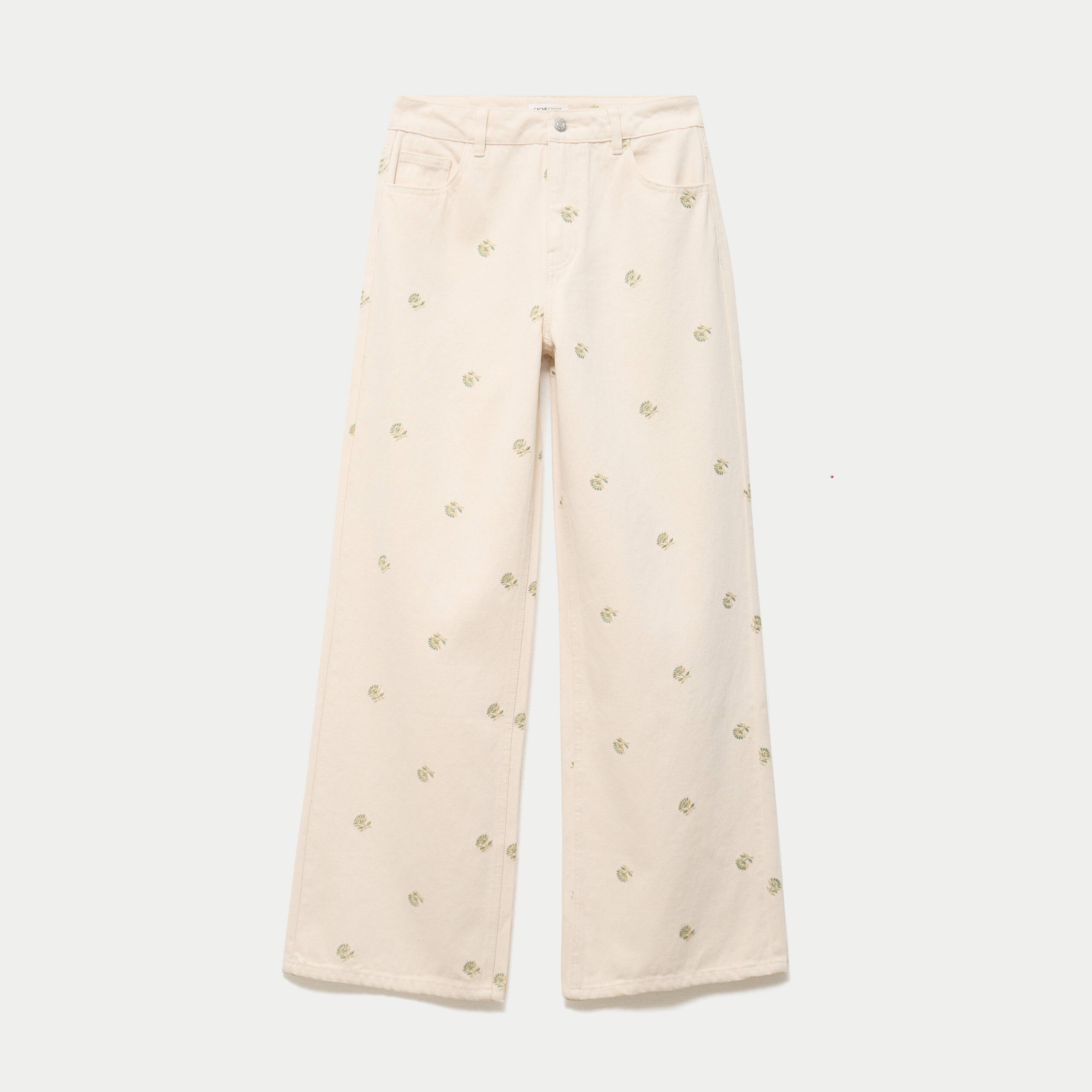 Jean wide leg broderie taille haute denim blanc femme