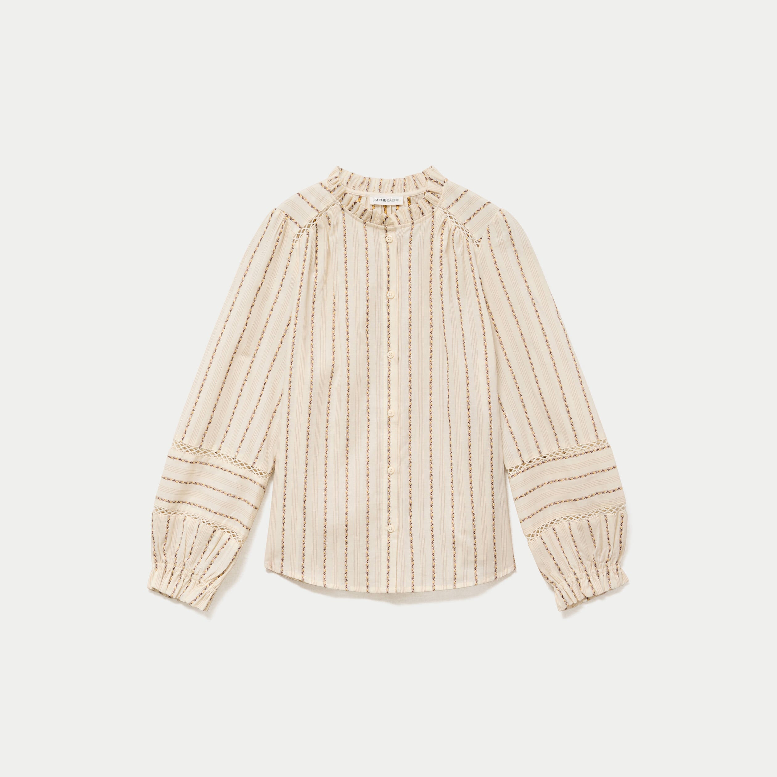 Blouse ajour&eacute;e manches longues marron femme
