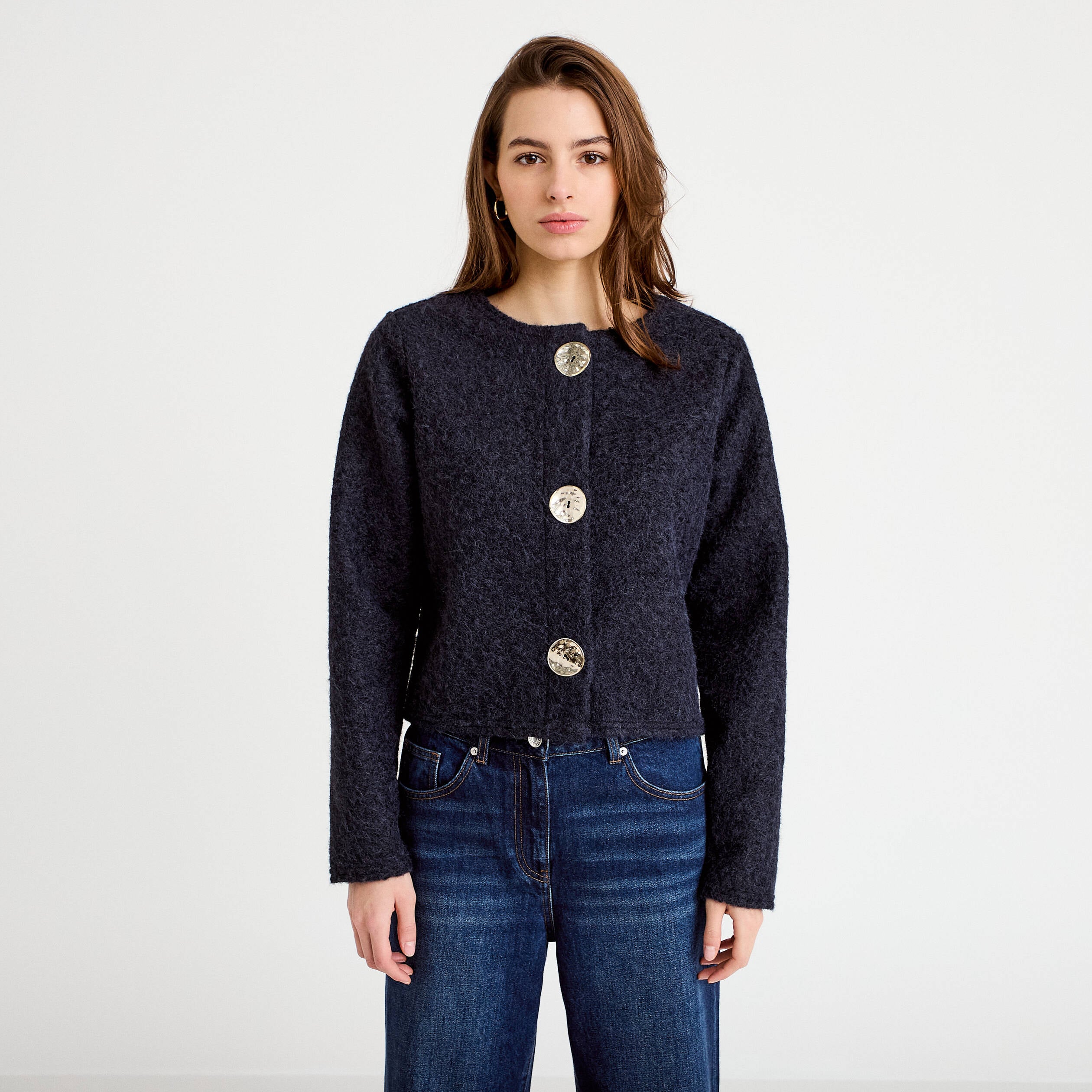 Veste effet polaire bleu marine femme