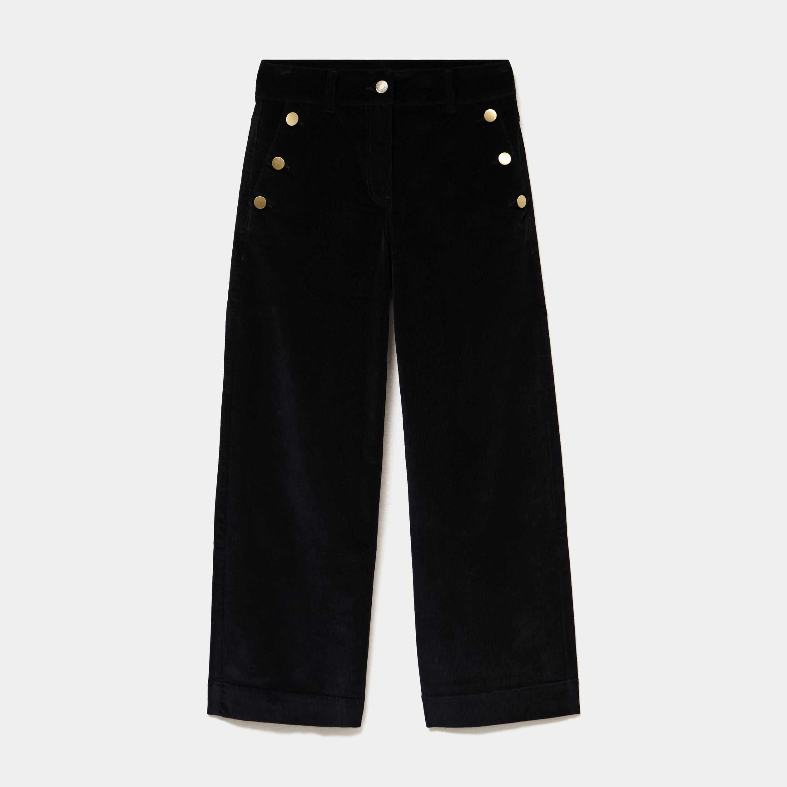 Pantalon bootcut taille haute velours noir femme
