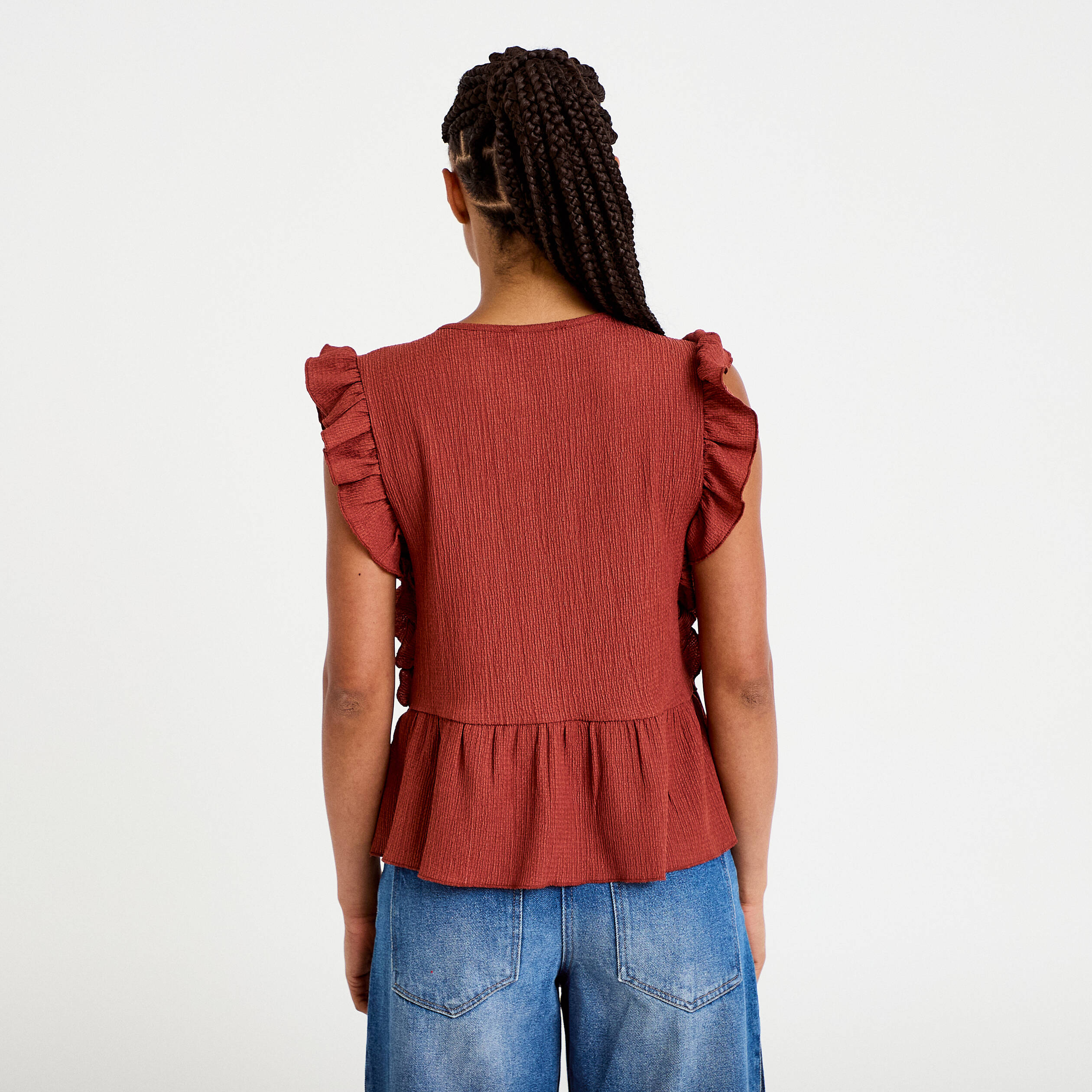 Blouse sans manches col v vieux rose femme