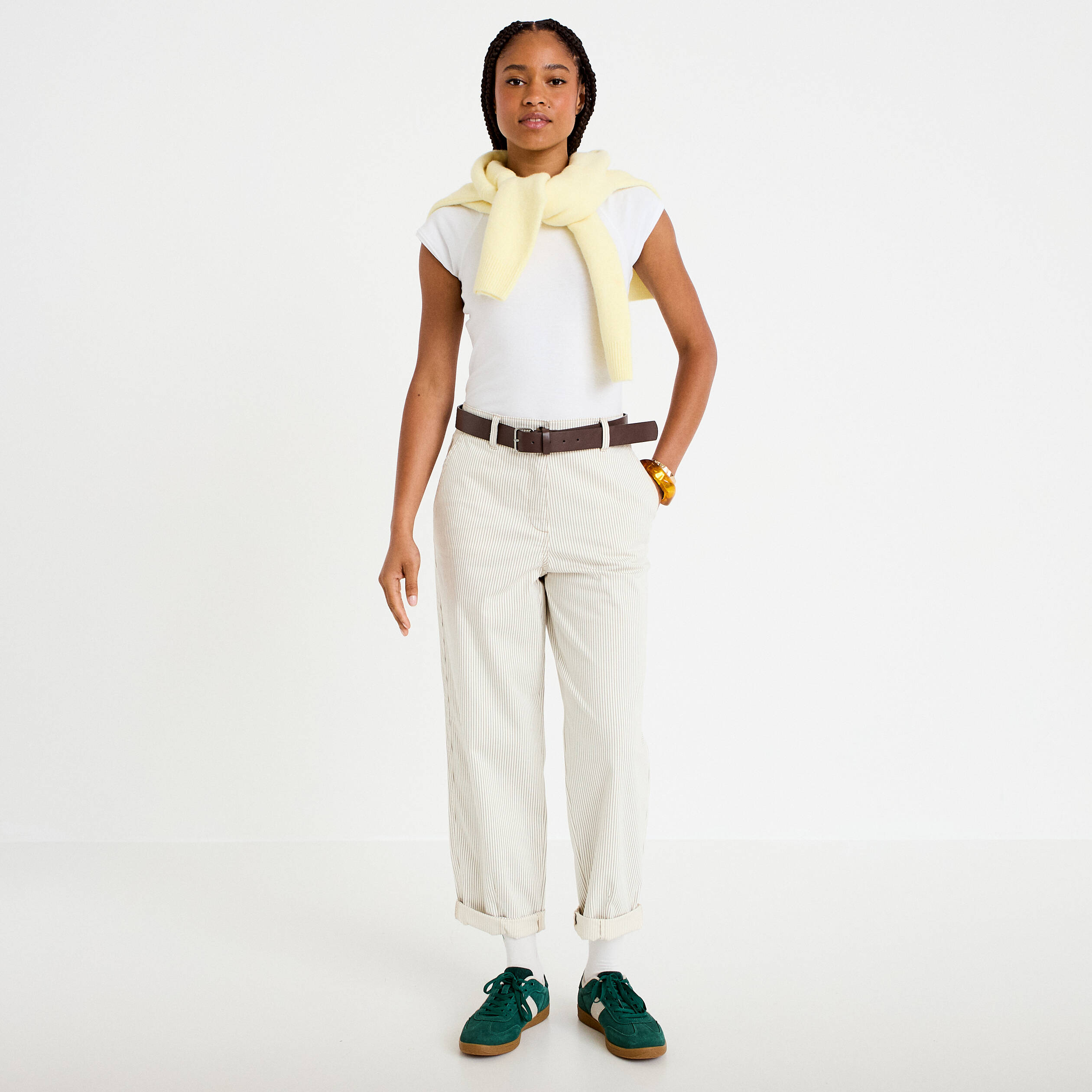 Pantalon chino 7/8&egrave;me taille &eacute;lastiqu&eacute;e blanc femme