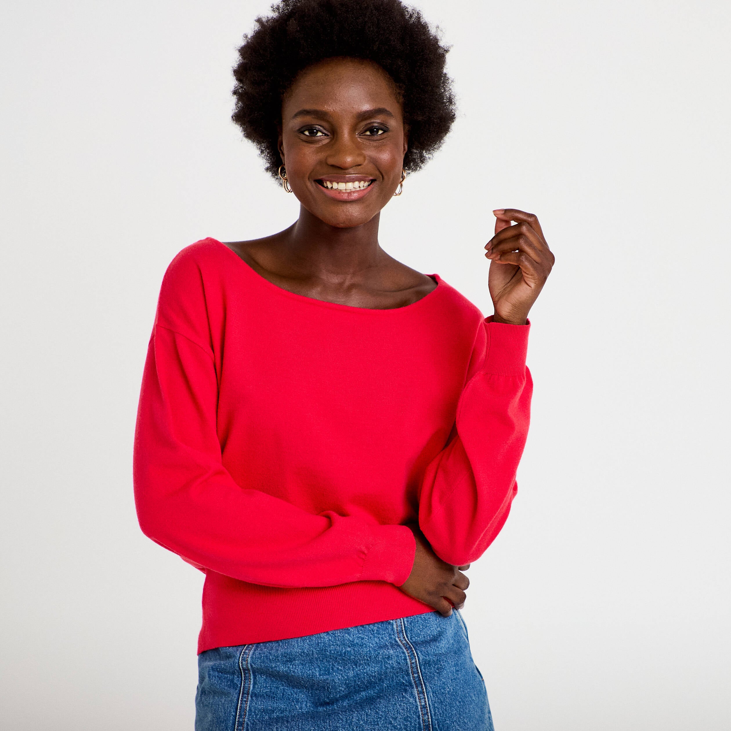 Pull ample manches longues fin rouge femme