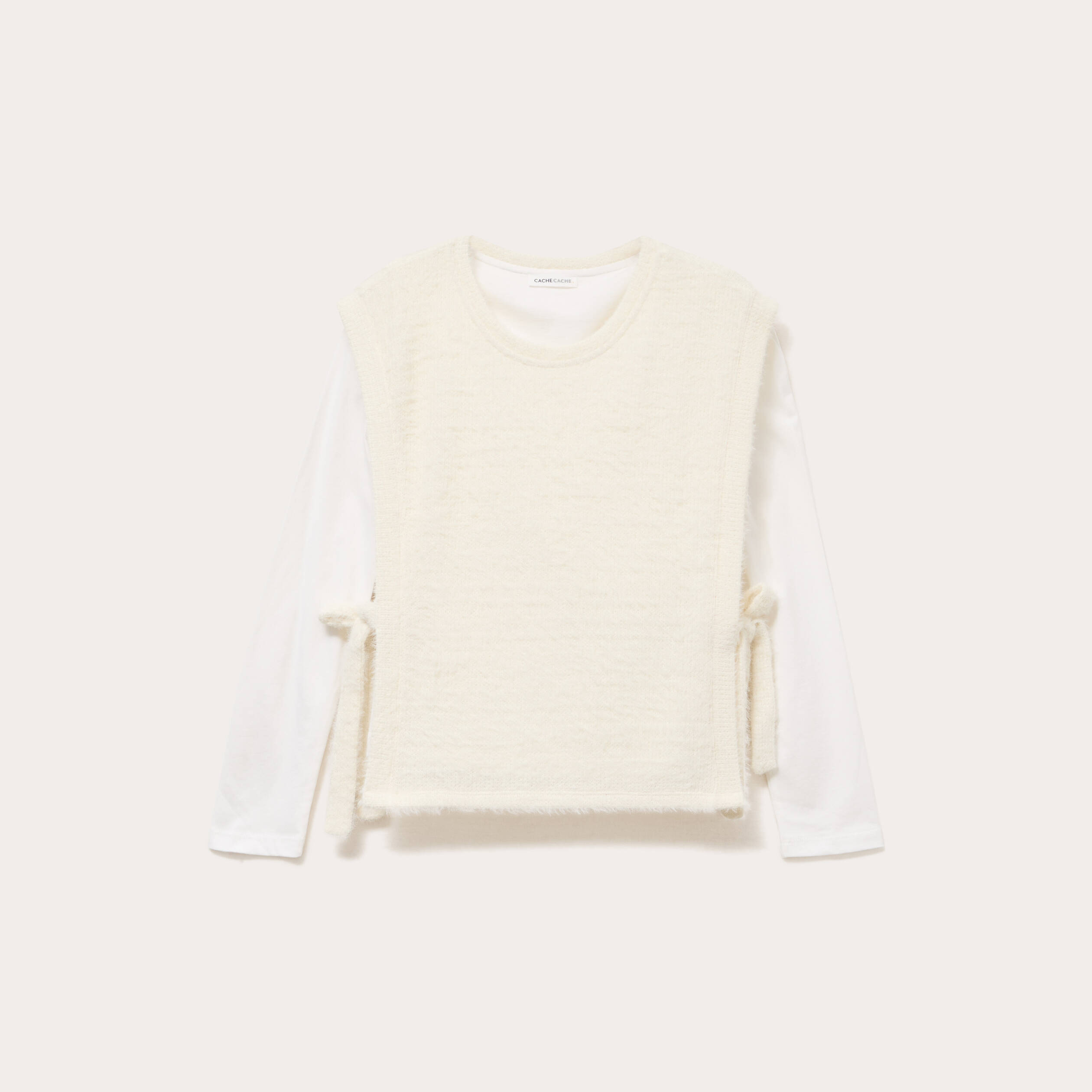 T-shirt pull sans manches 2-en-1 ecru femme