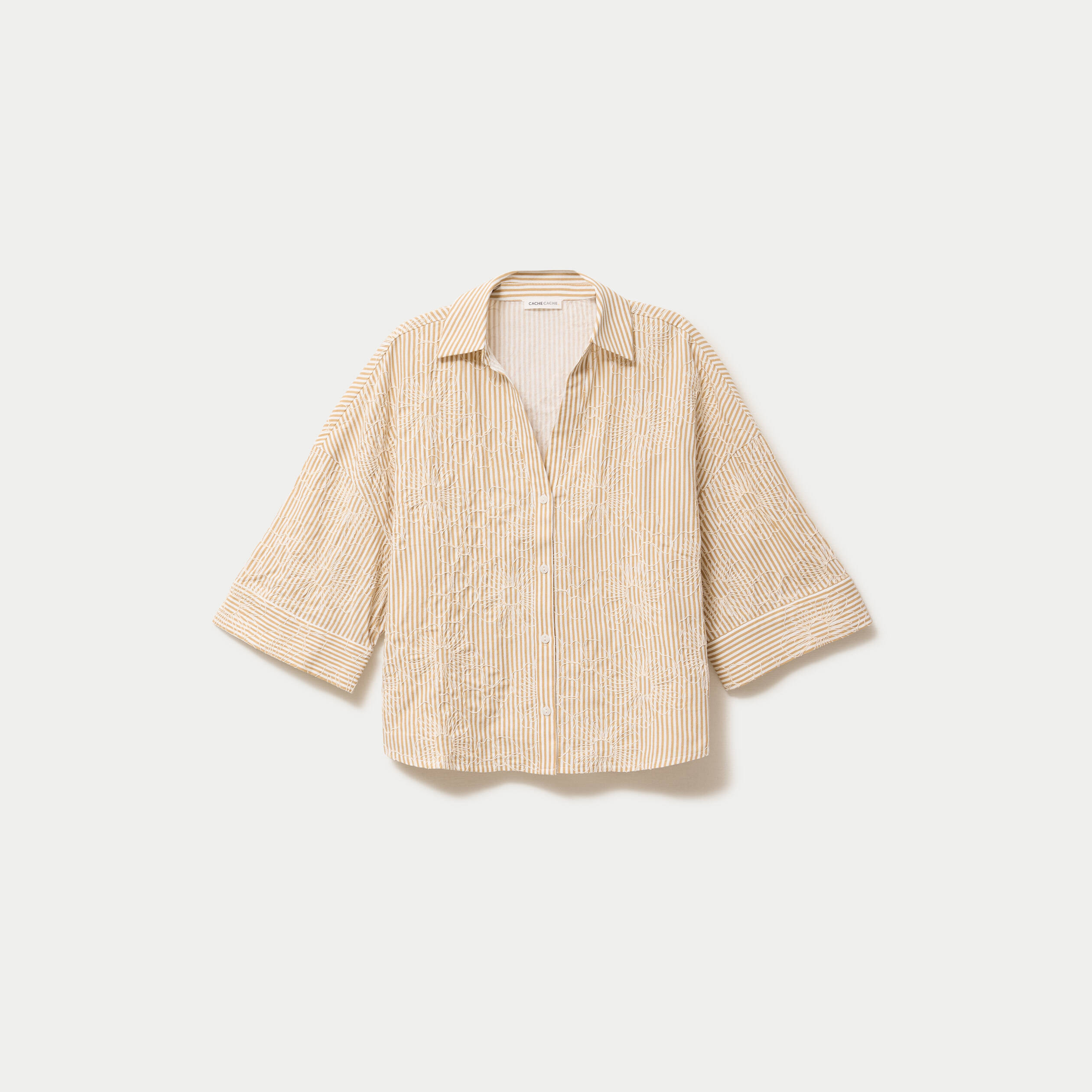 Blouse boyfriend manches 3/4 beige moyen femme