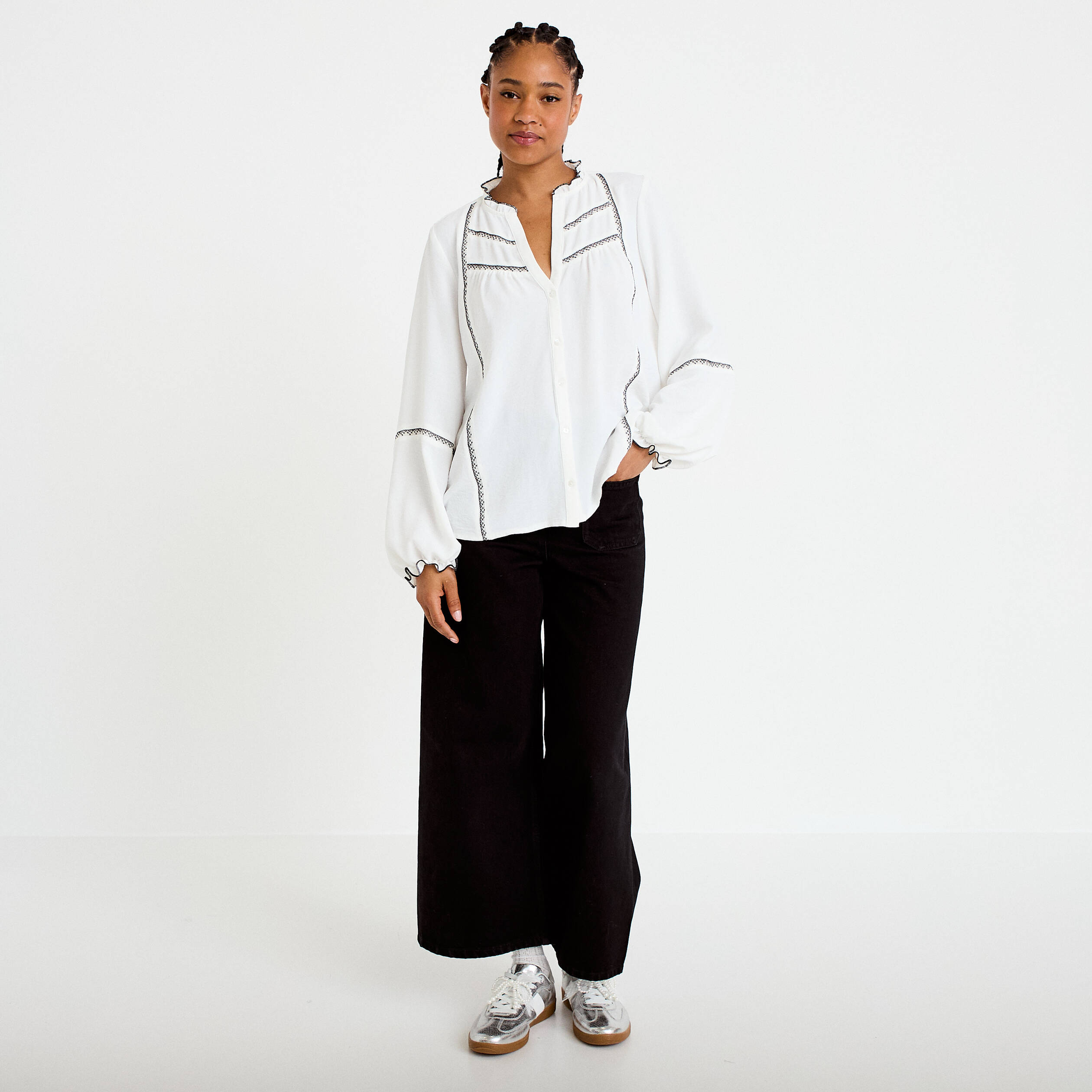 Blouse manches longues ecru femme