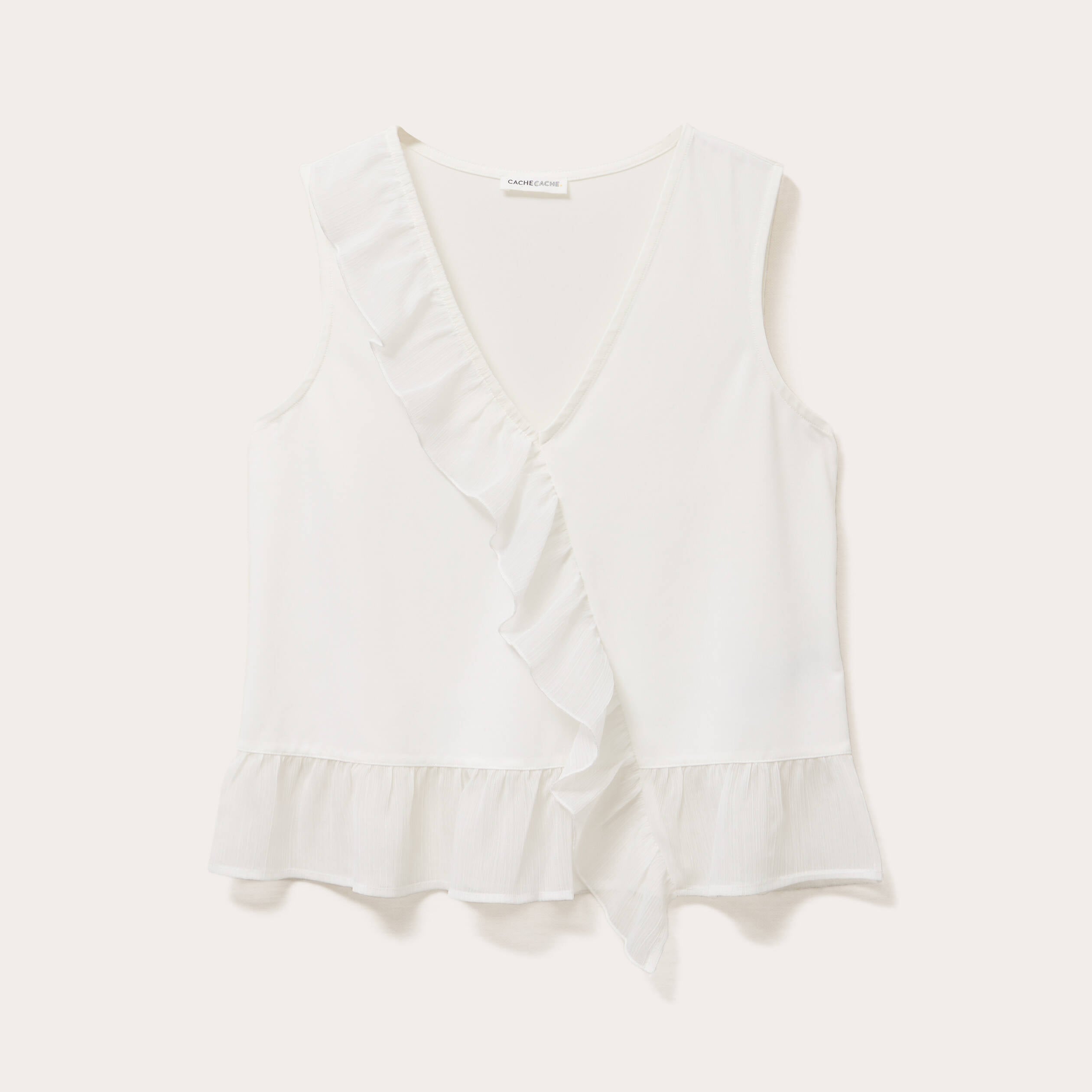 Blouse sans manches volants ecru femme