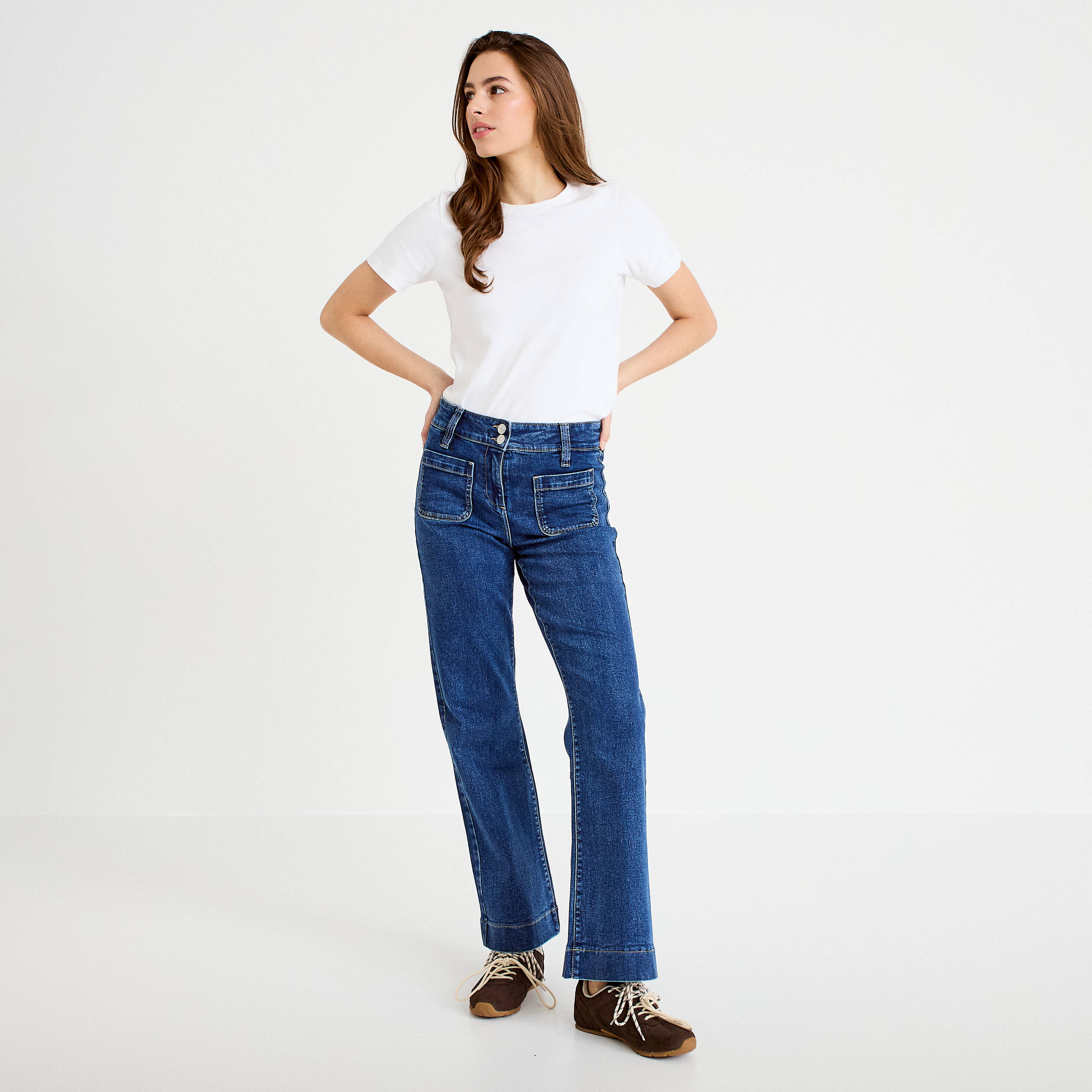 Jean bootcut taille haute denim stone femme