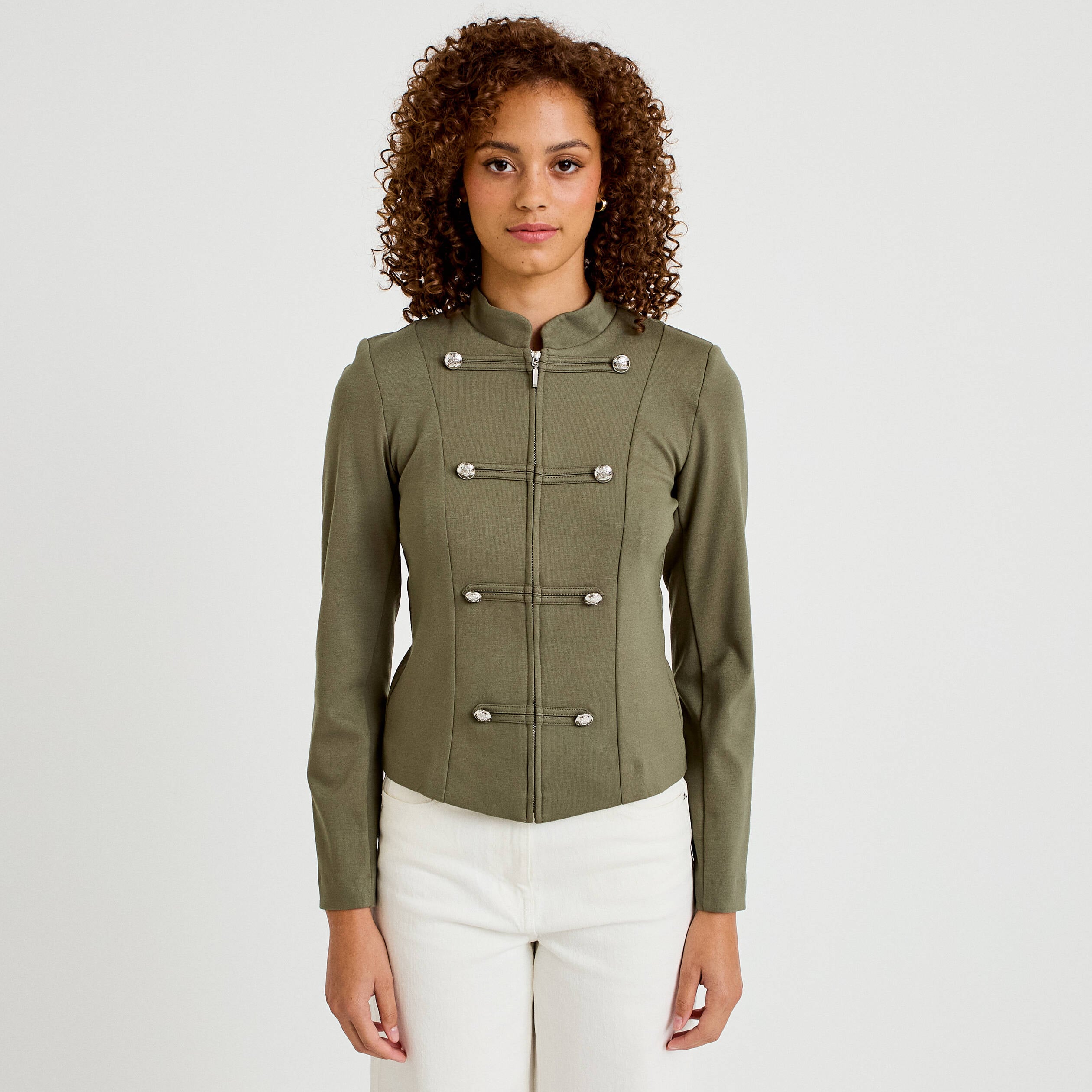 Veste ajust&eacute;e manches longues vert kaki femme