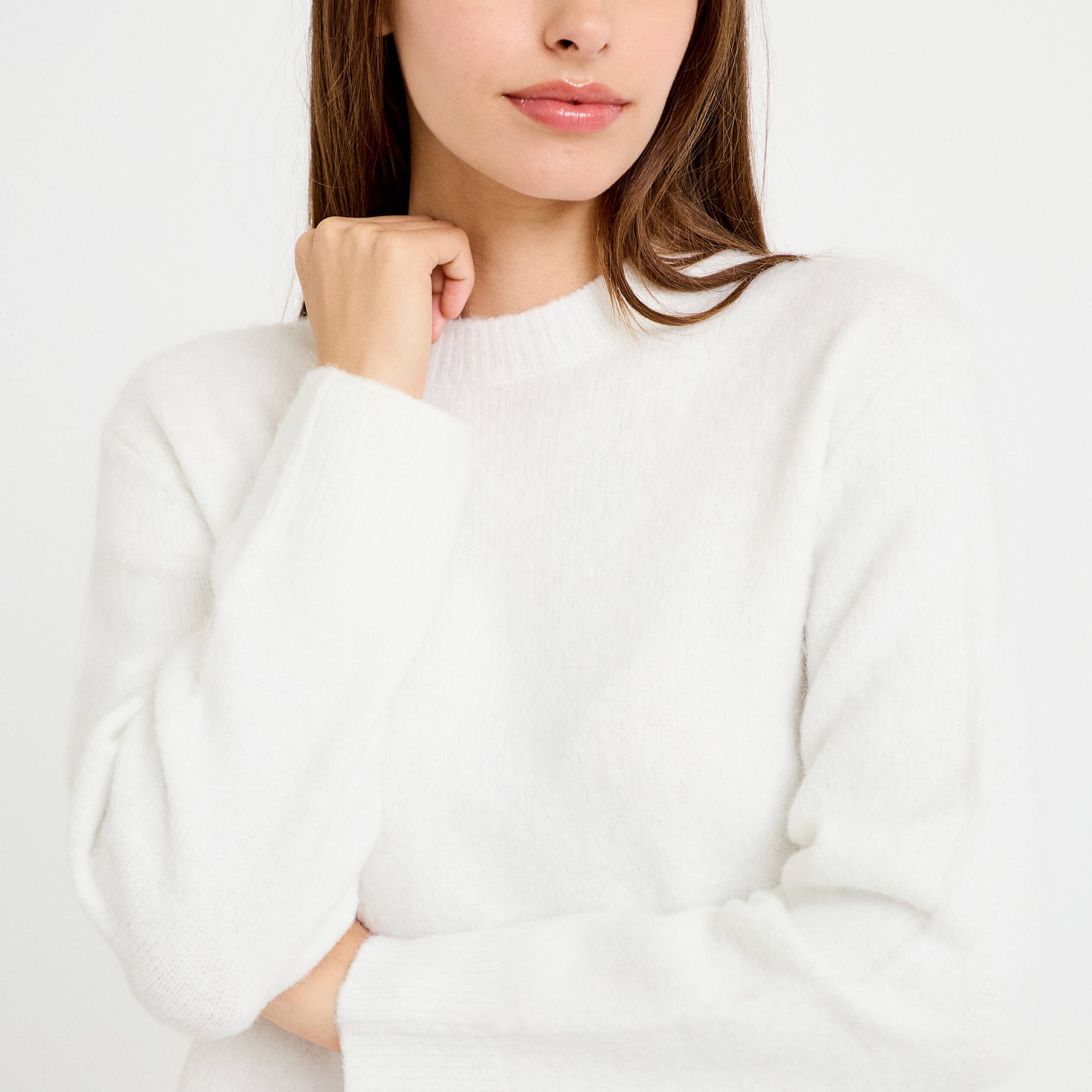 Pull manches longues avec dentelle ecru femme