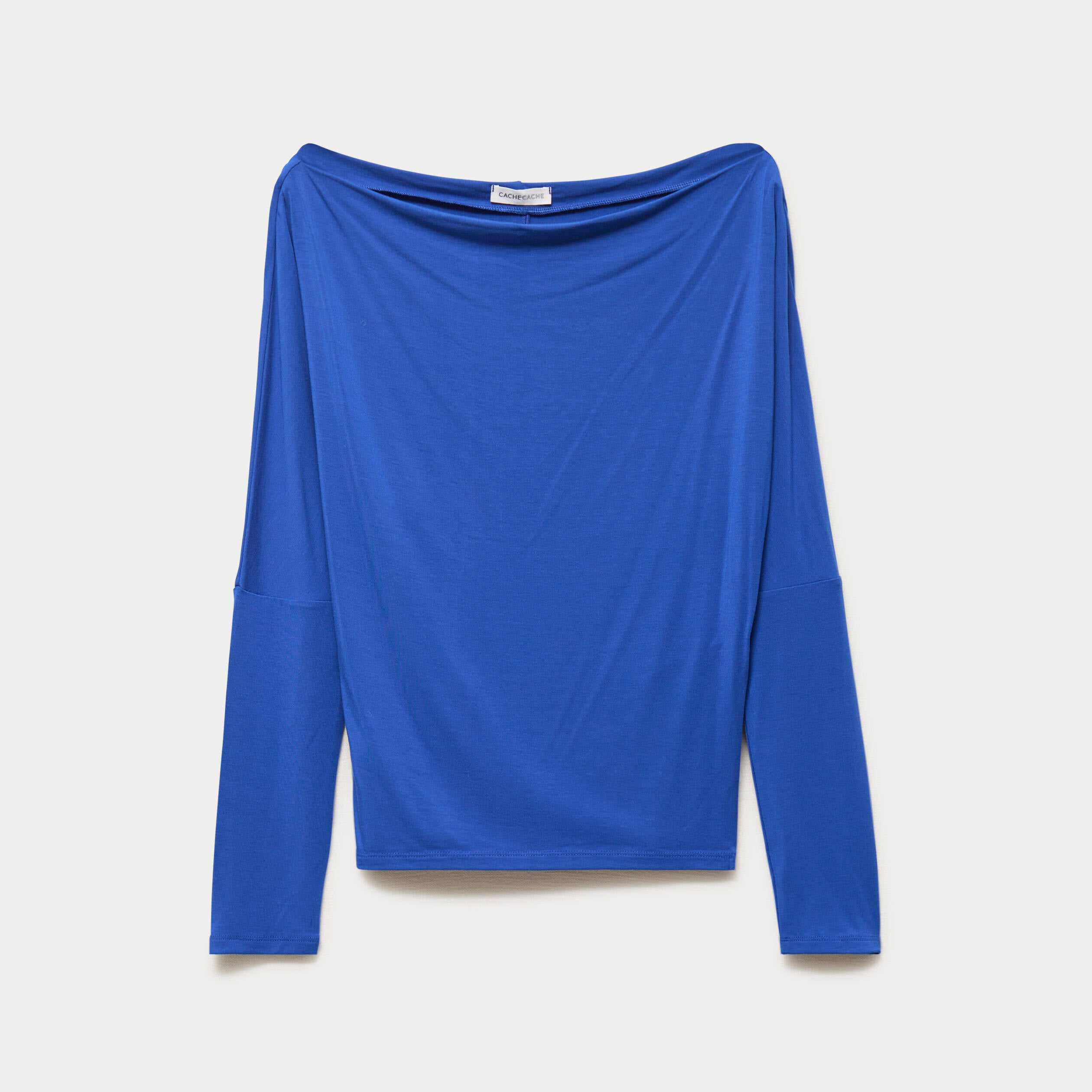 T-shirt col bateau manches longues bleu electrique femme