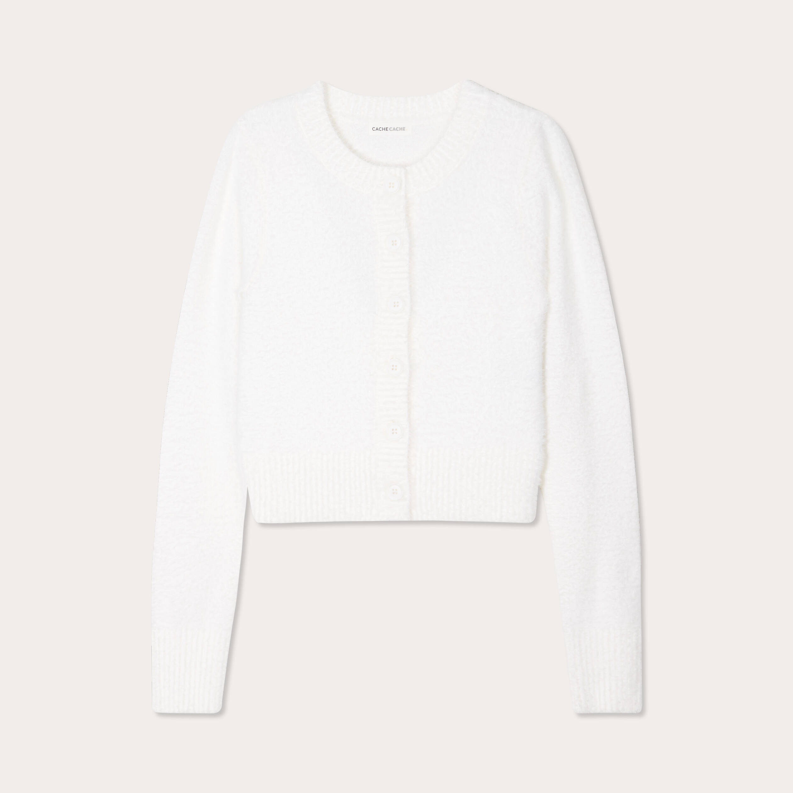 Gilet manches longues cropped ecru femme