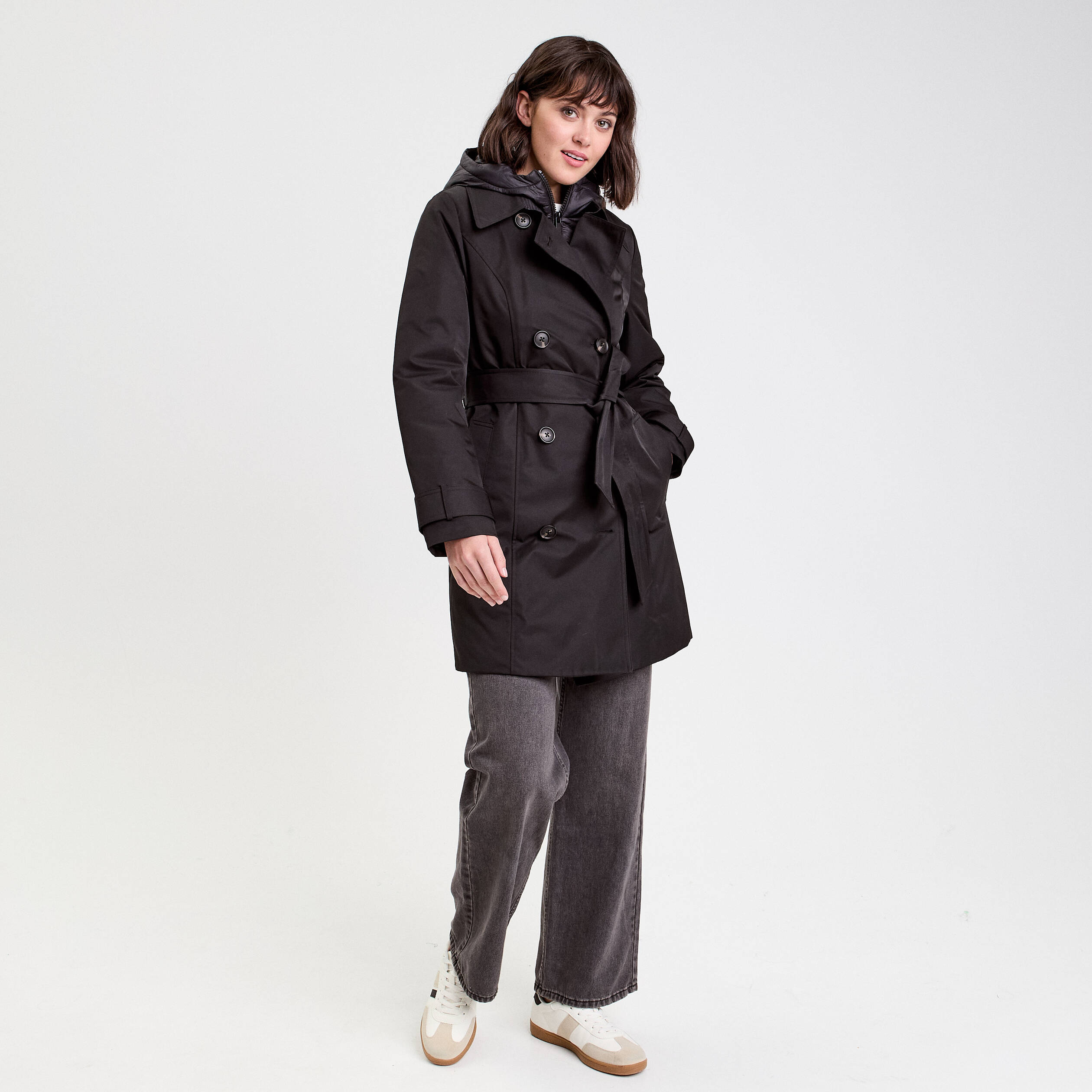 Trench Caroll Noir Avec Capuche - Taille M/38 - Occasion Très Bon état - Polyamide