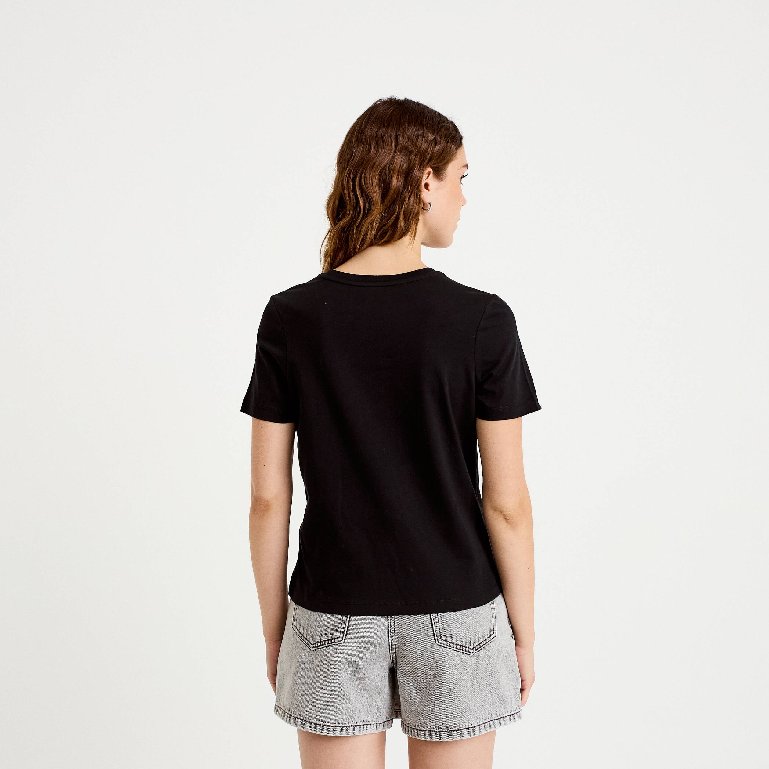 T-shirt col rond manches courtes noir femme