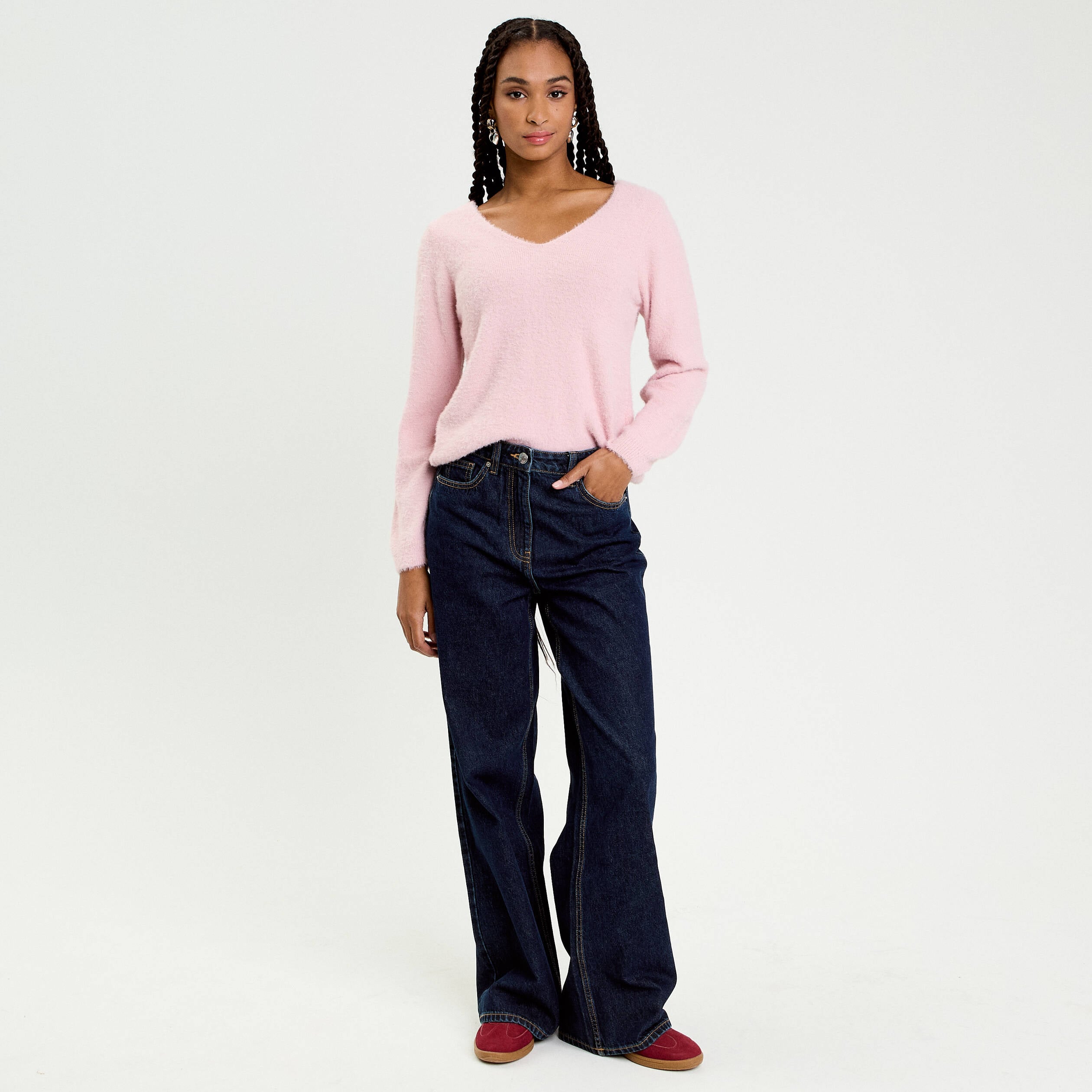 Pull d&eacute;tails coeur rose pastel femme