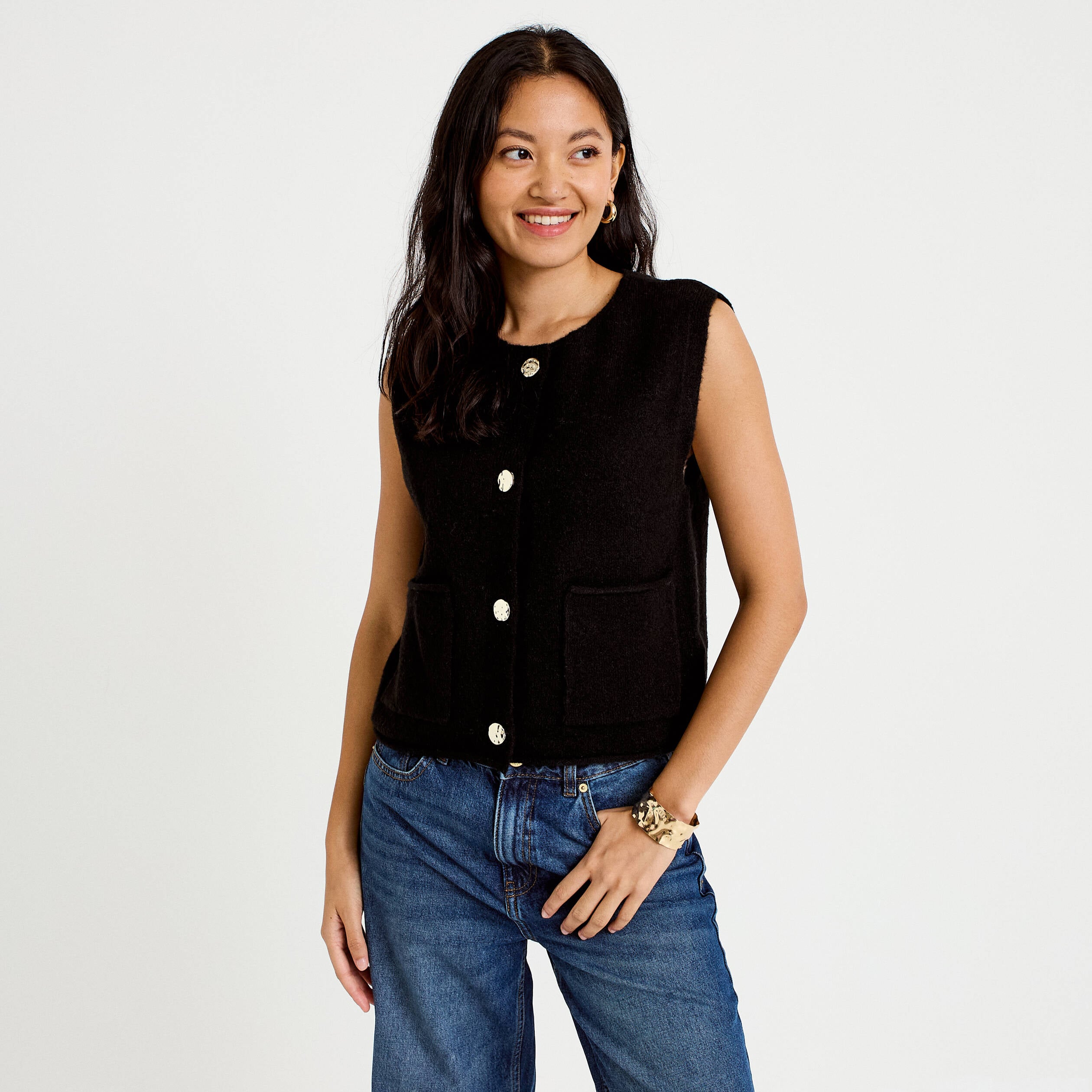 Gilet sans manches noir femme