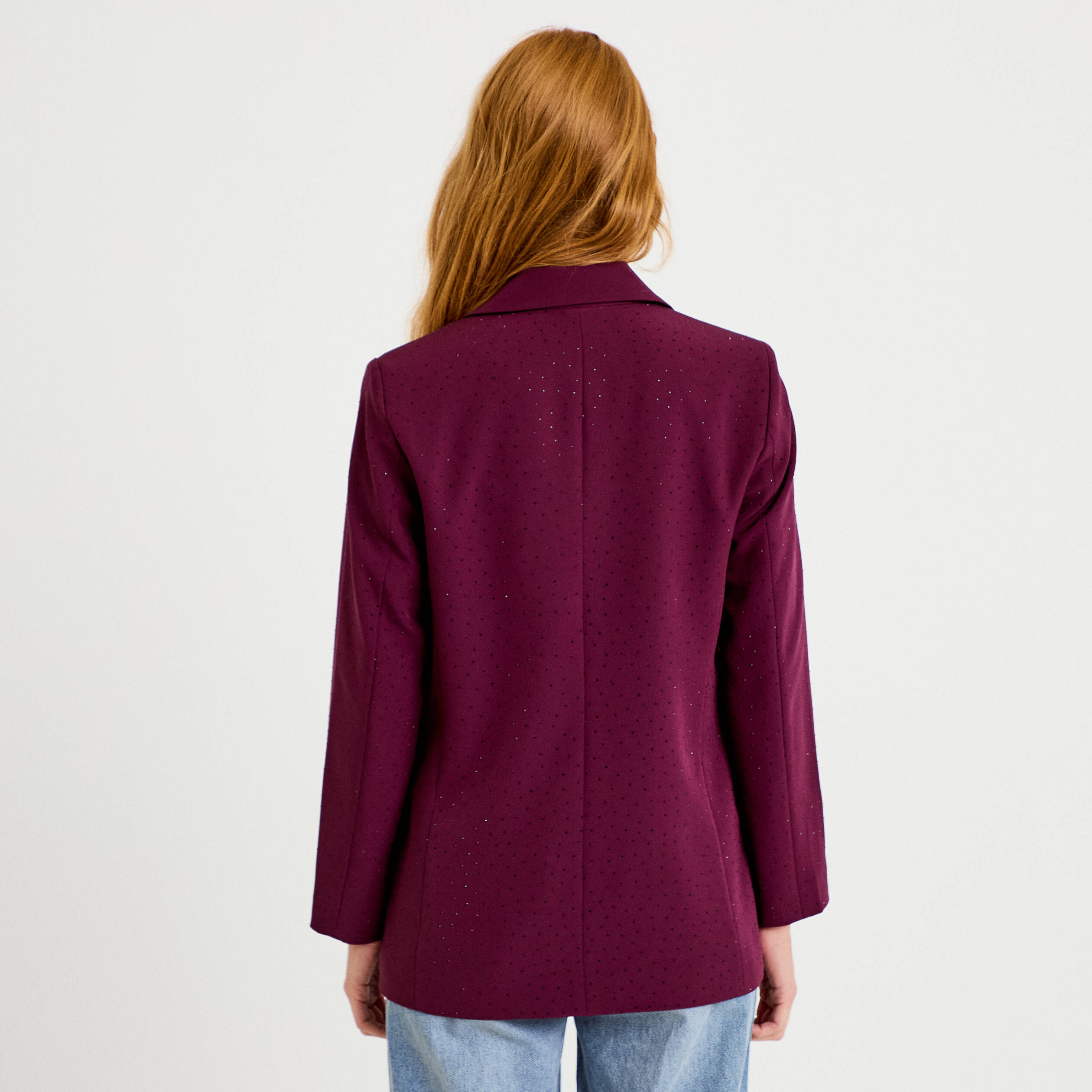 Blazer oversize brillant manches longues prune femme