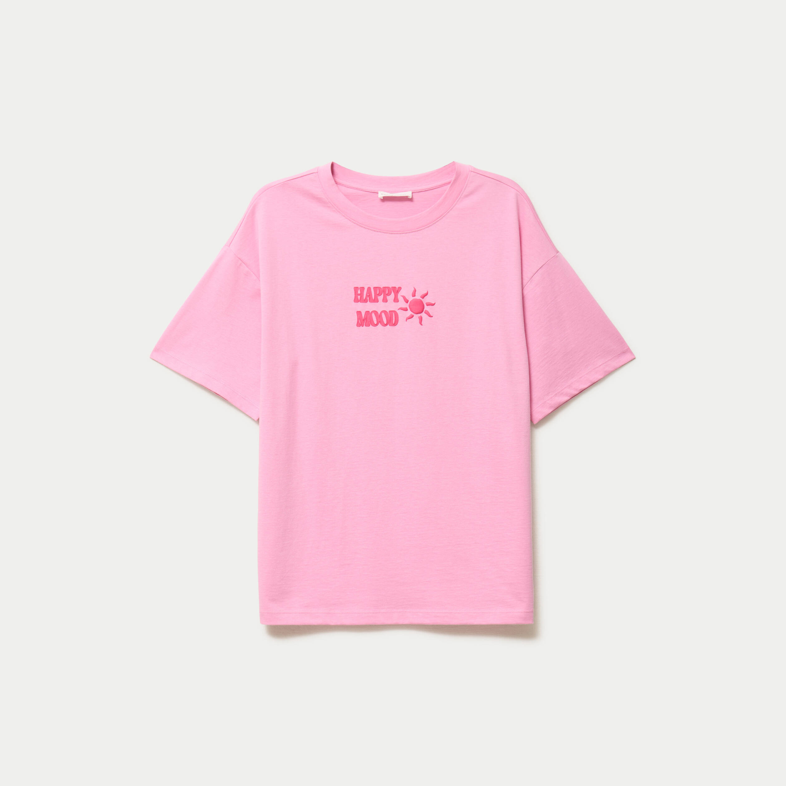 T-shirt col rond manches courtes rose corail femme