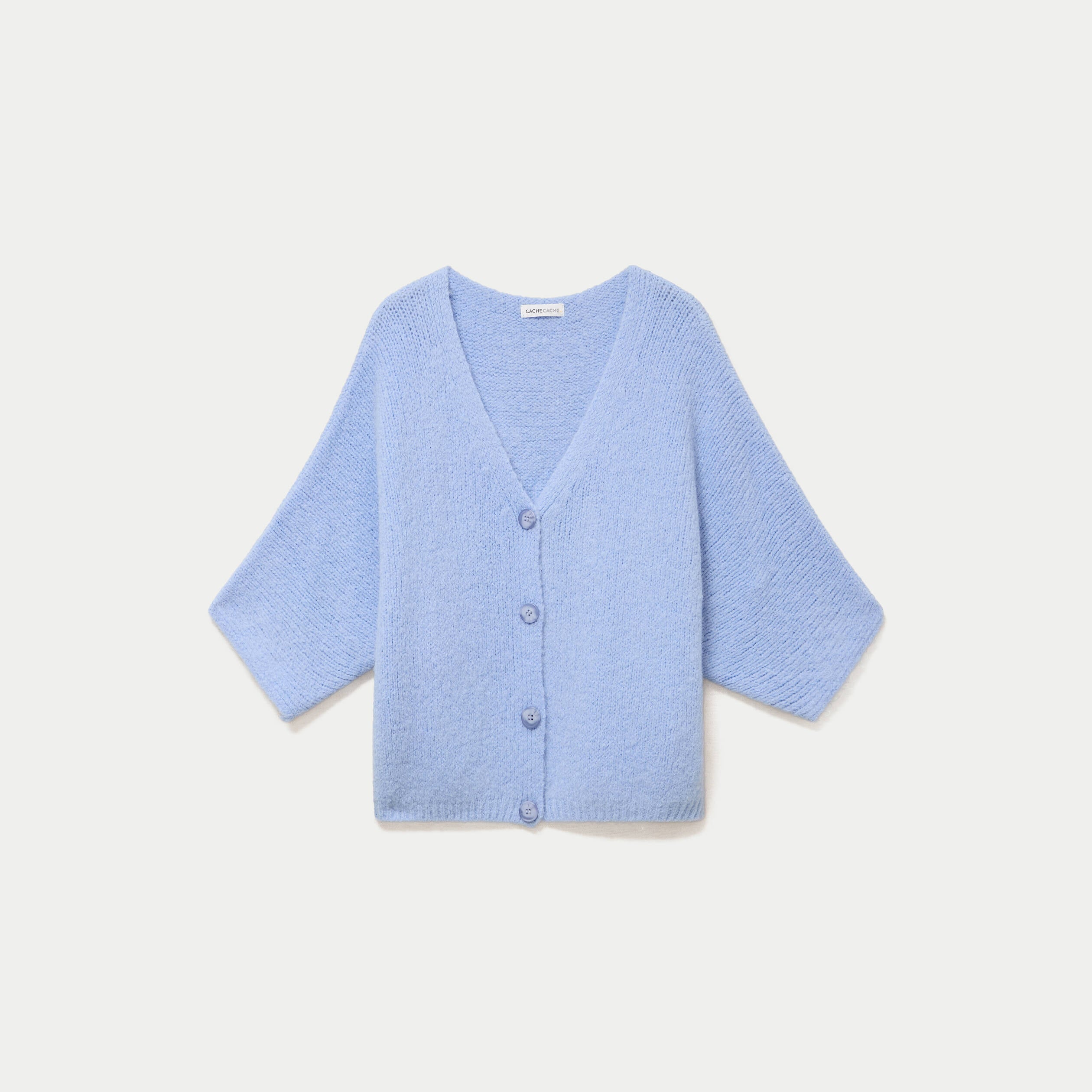 Gilet ample col v manches 3/4 bleu ciel femme
