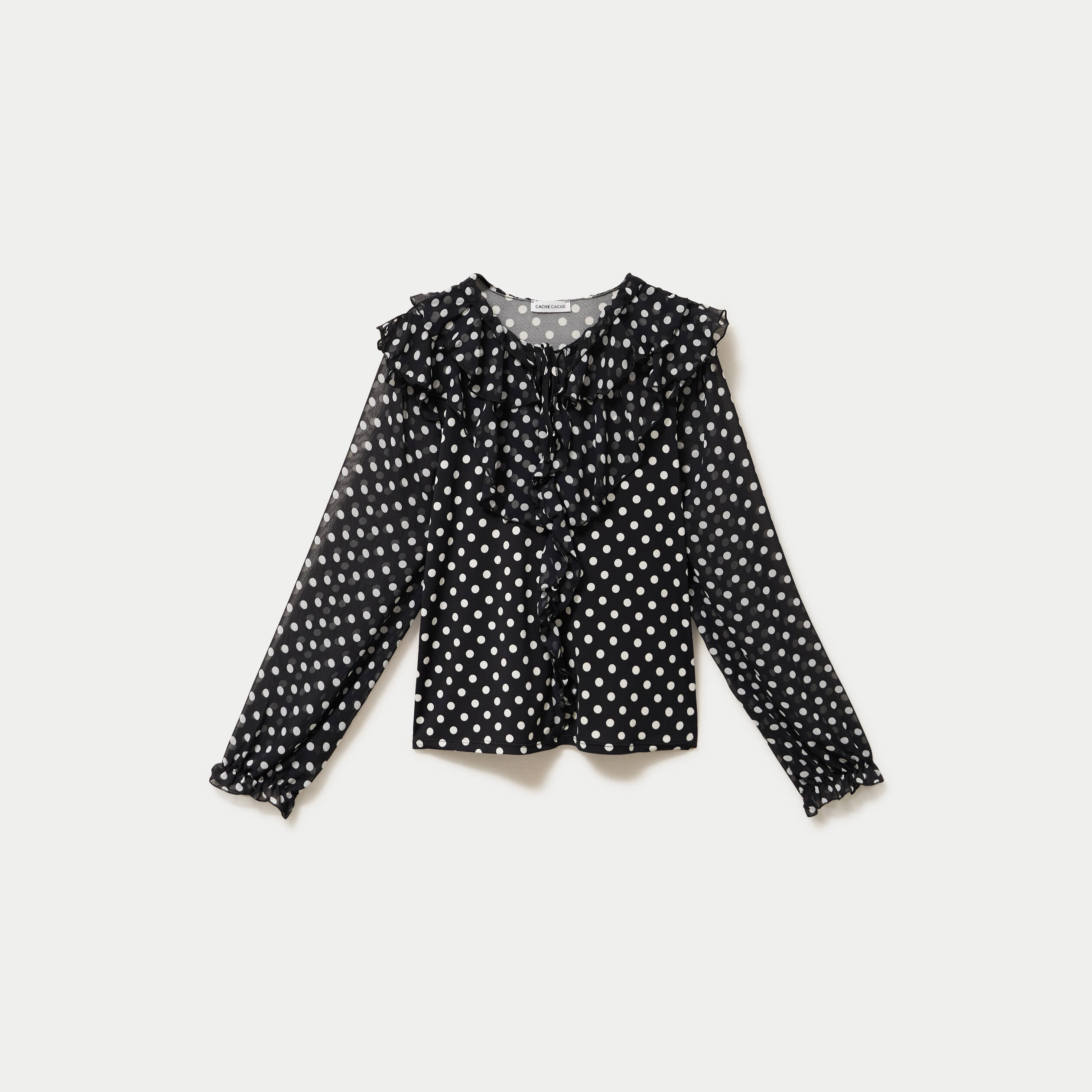 Blouse droite voile manches longues noir femme